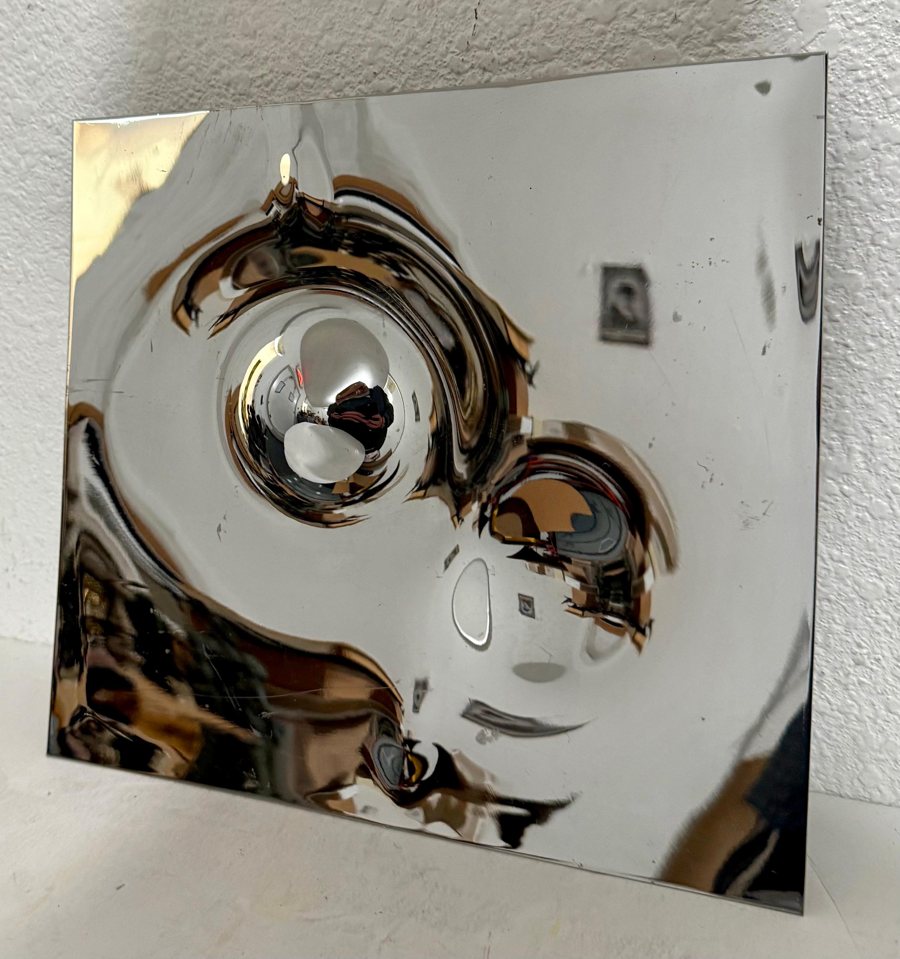 Swiss Op Art Mirror Poliertes Metall Edelstahl Skulptur Relief Will Weber