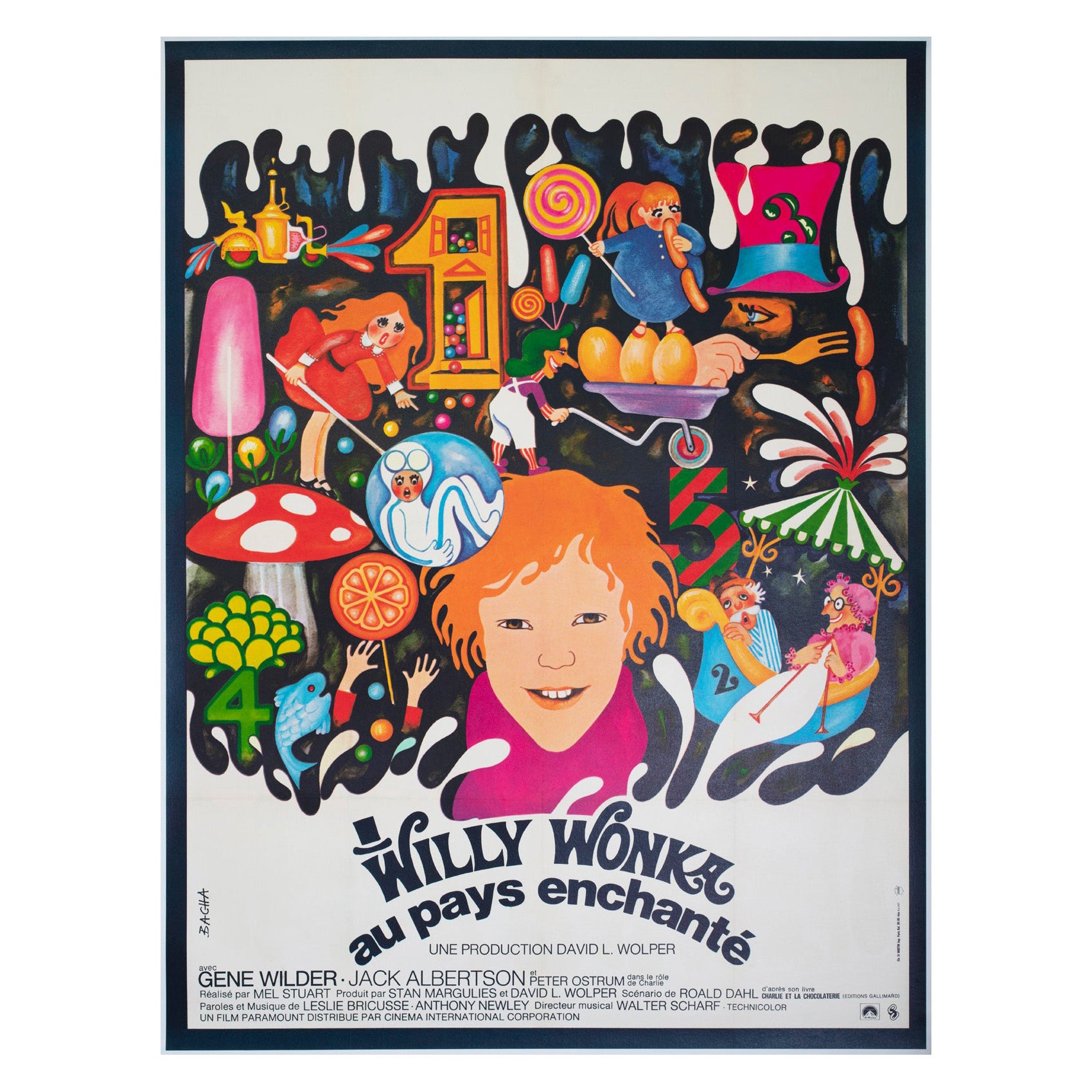 Willy Wonka e la fabbrica di cioccolato 1971 Grande manifesto cinematografico francese, Bacha in vendita
