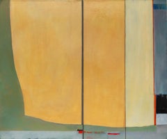 Homage to Diebenkorn Abstract Oil Painting by Wilma Fiori – Yellow, Green, Red