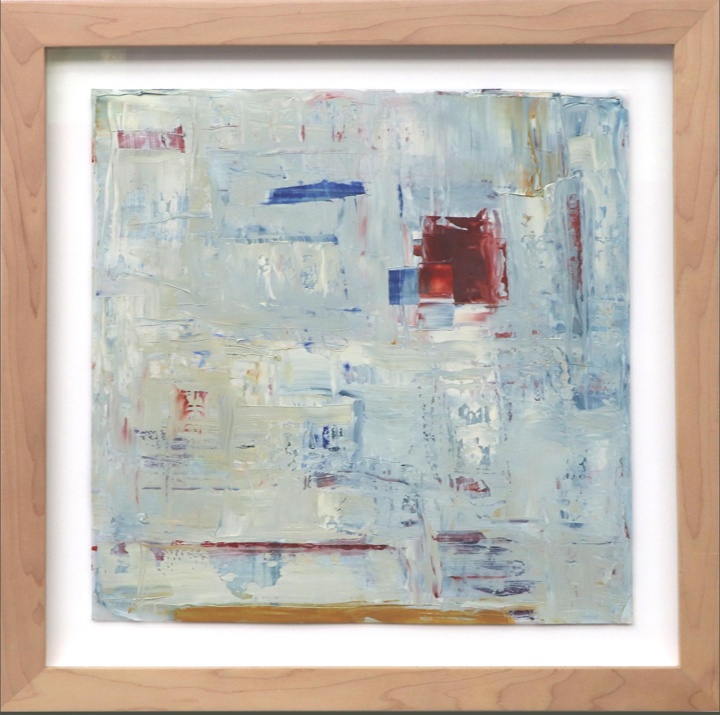 Pittura ad olio astratta originale di metà secolo, arte blu e rossa incorniciata - Painting Espressionismo astratto di Wilma Fiori