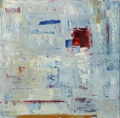 Original Impasto Abstract Mid-Century Modern Oil Painting, Framed Blue & Red Art