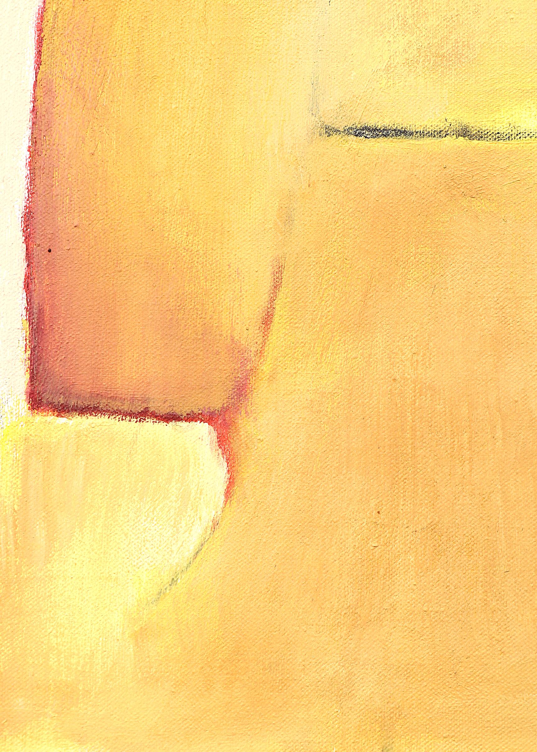 Peinture à l'huile sur toile Mesa Verde, paysage abstrait, jaune, rose, or, années 1980 en vente 2