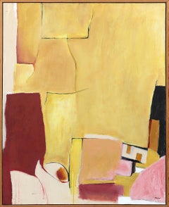 Mesa Verde, 1980s Abstract Landscape Oil on Canvas Painting, Yellow, Pink, Gold