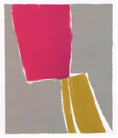 Wilma Fiori Abstract Monotype, Vibrant Pink and Yellow, Colorado Artist, 20th C