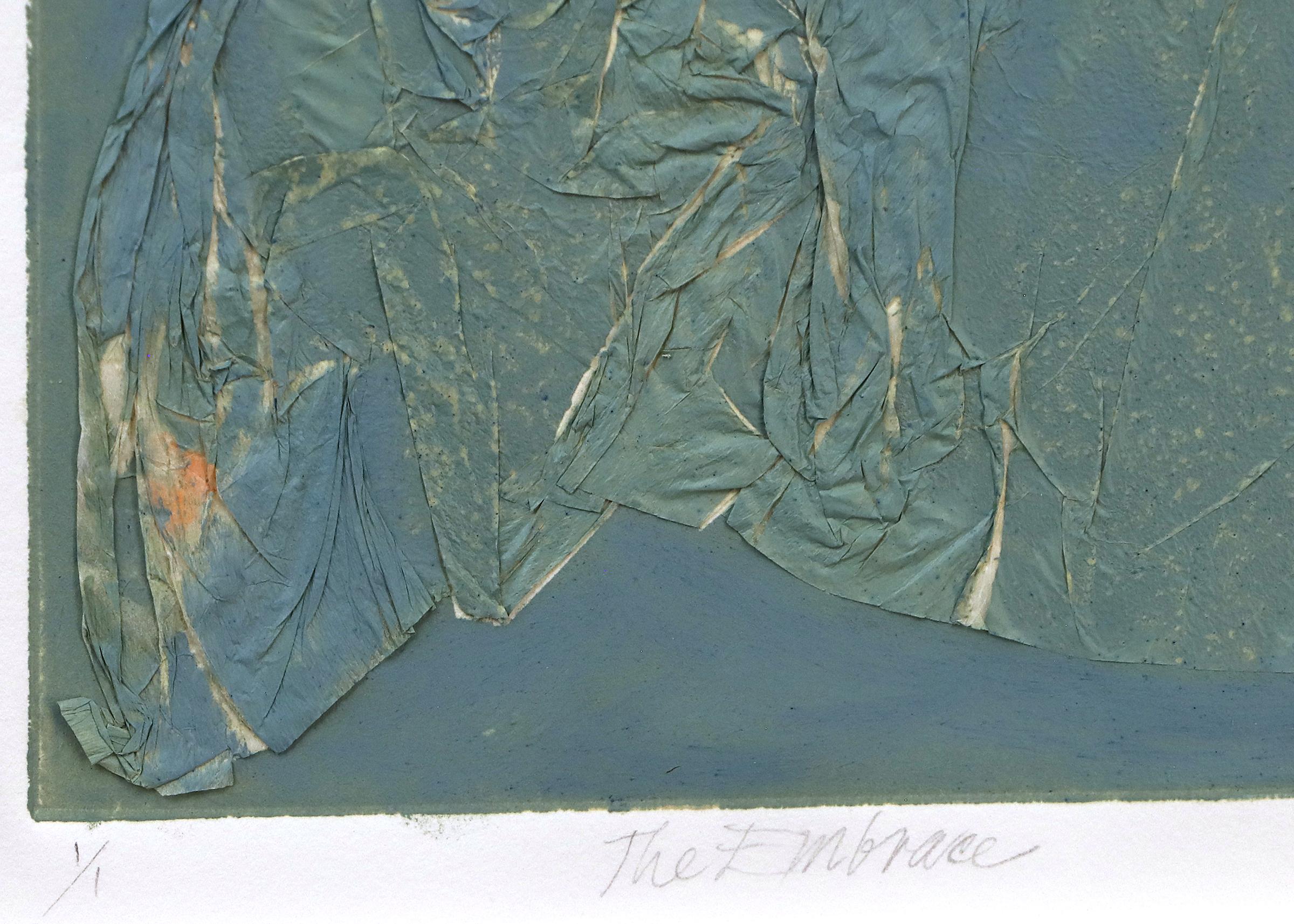 L'abbraccio - Pittura astratta a tecnica mista di colore verde chiaro, 20° secolo - Painting Espressionismo astratto di Wilma Fiori