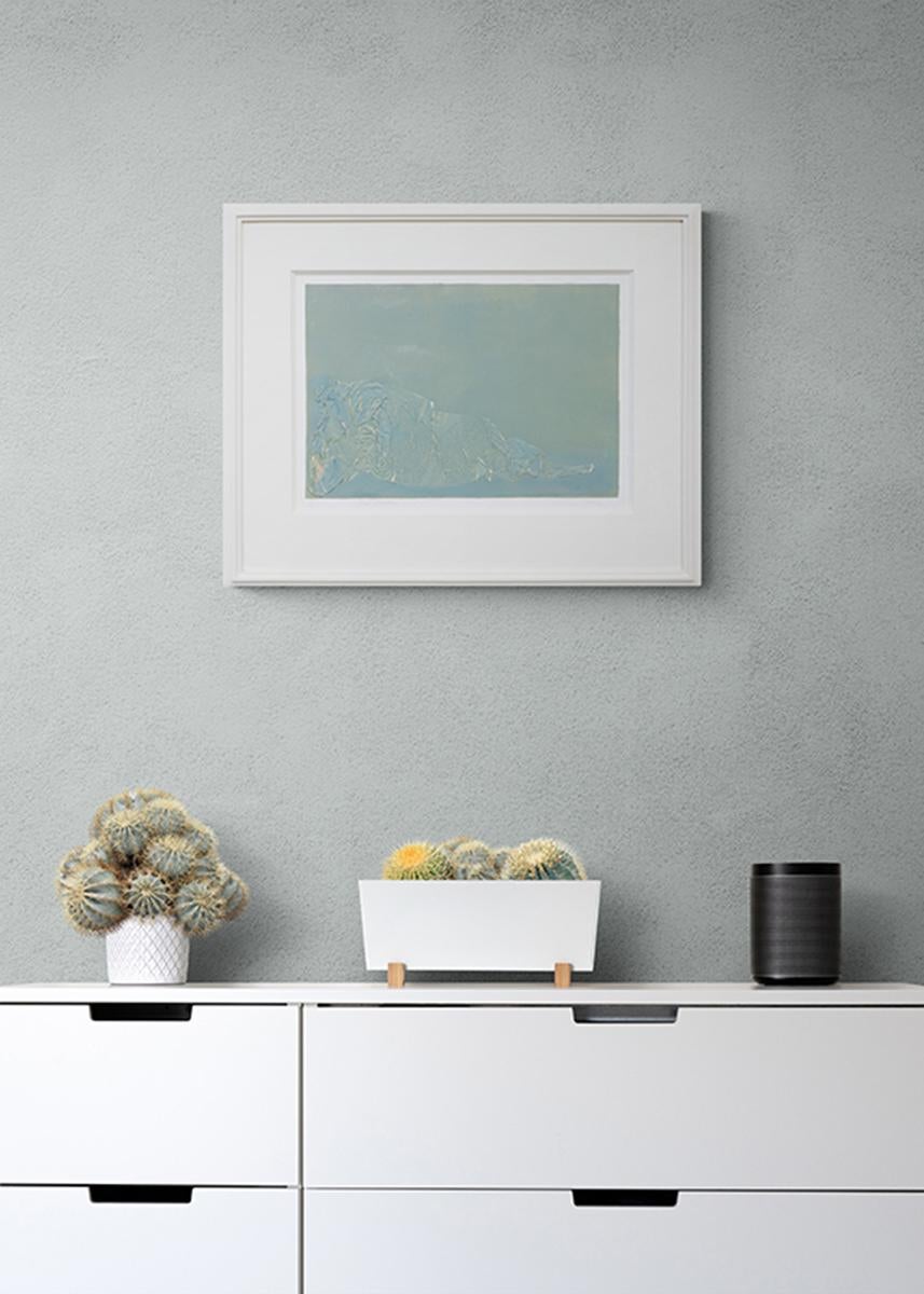 L'abbraccio - Pittura astratta a tecnica mista di colore verde chiaro, 20° secolo in vendita 2