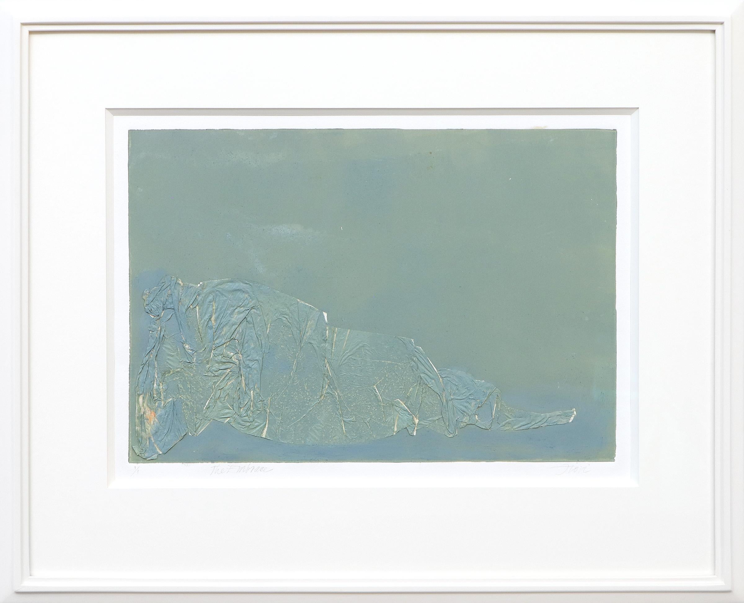 Abstract Painting di Wilma Fiori - L'abbraccio - Pittura astratta a tecnica mista di colore verde chiaro, 20° secolo
