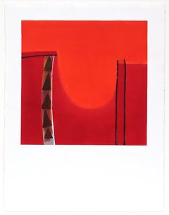 Monotipo del siglo XX, cuadrado abstracto rojo con triángulos negros