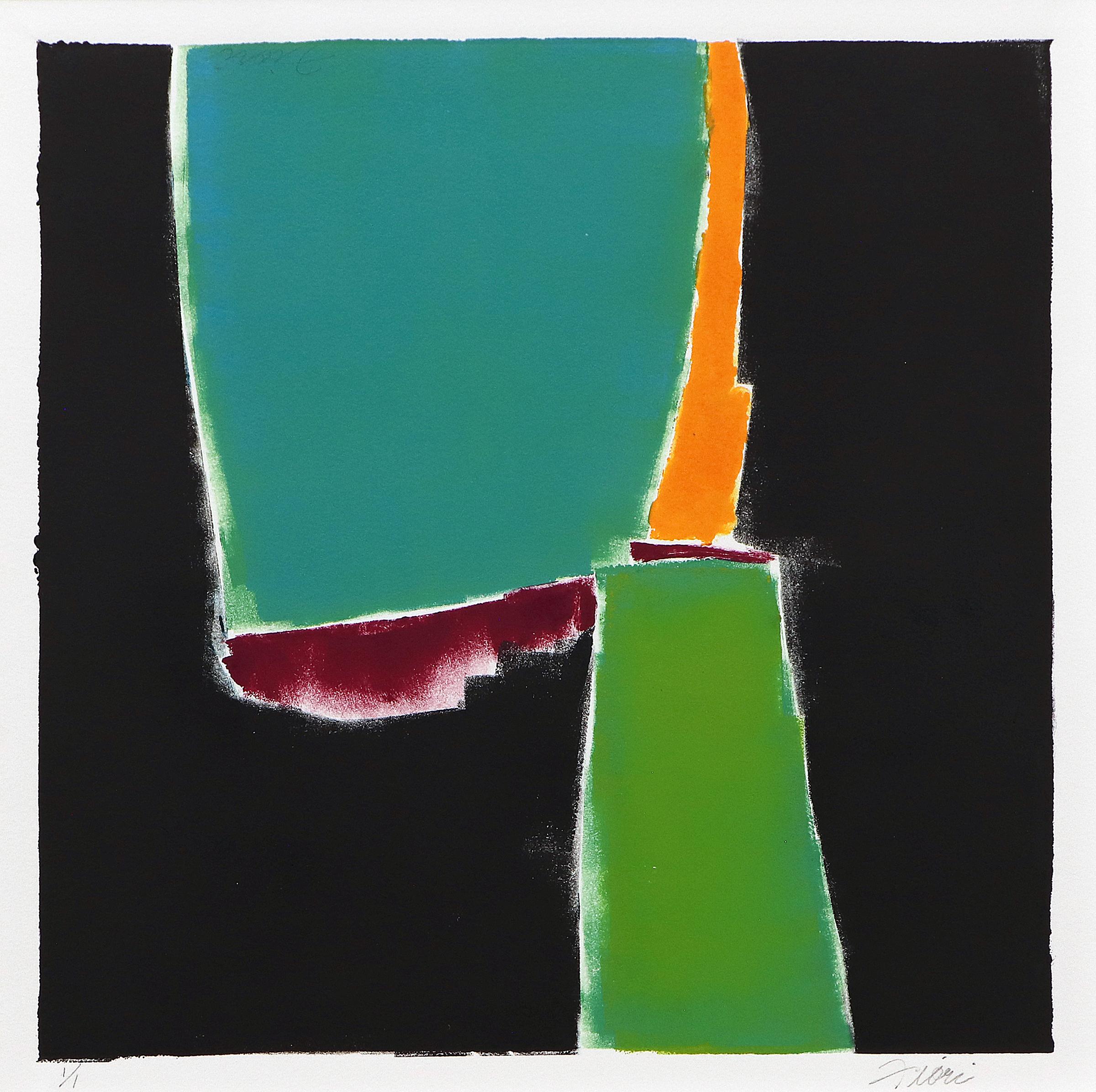 Abstract Vintage Monotype, Black, Teal, Purple, Orange, Green, circa 1990-2005 - Print by Wilma Fiori