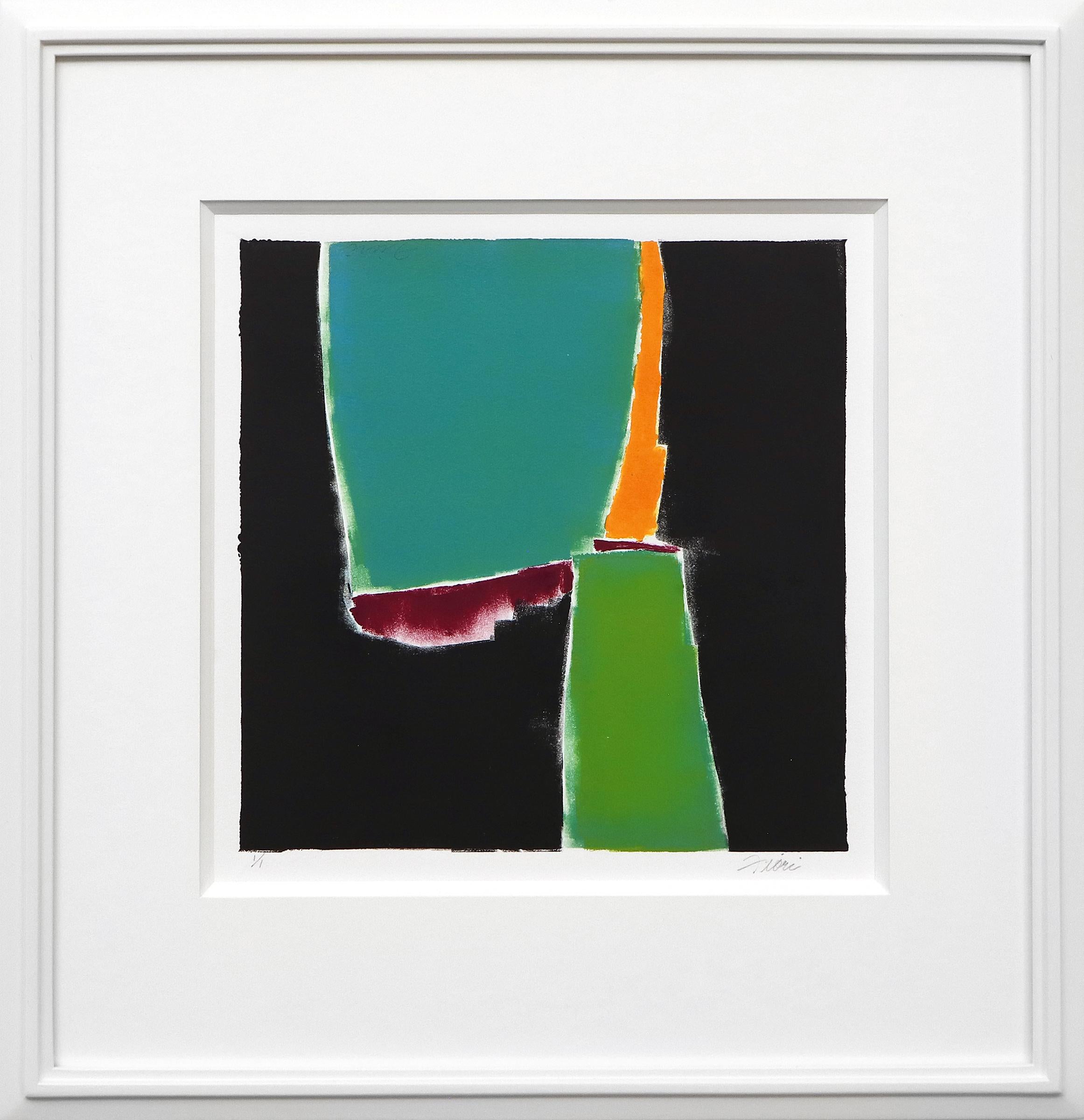 Wilma Fiori Abstract Print - Abstract Vintage Monotype, Black, Teal, Purple, Orange, Green, circa 1990-2005