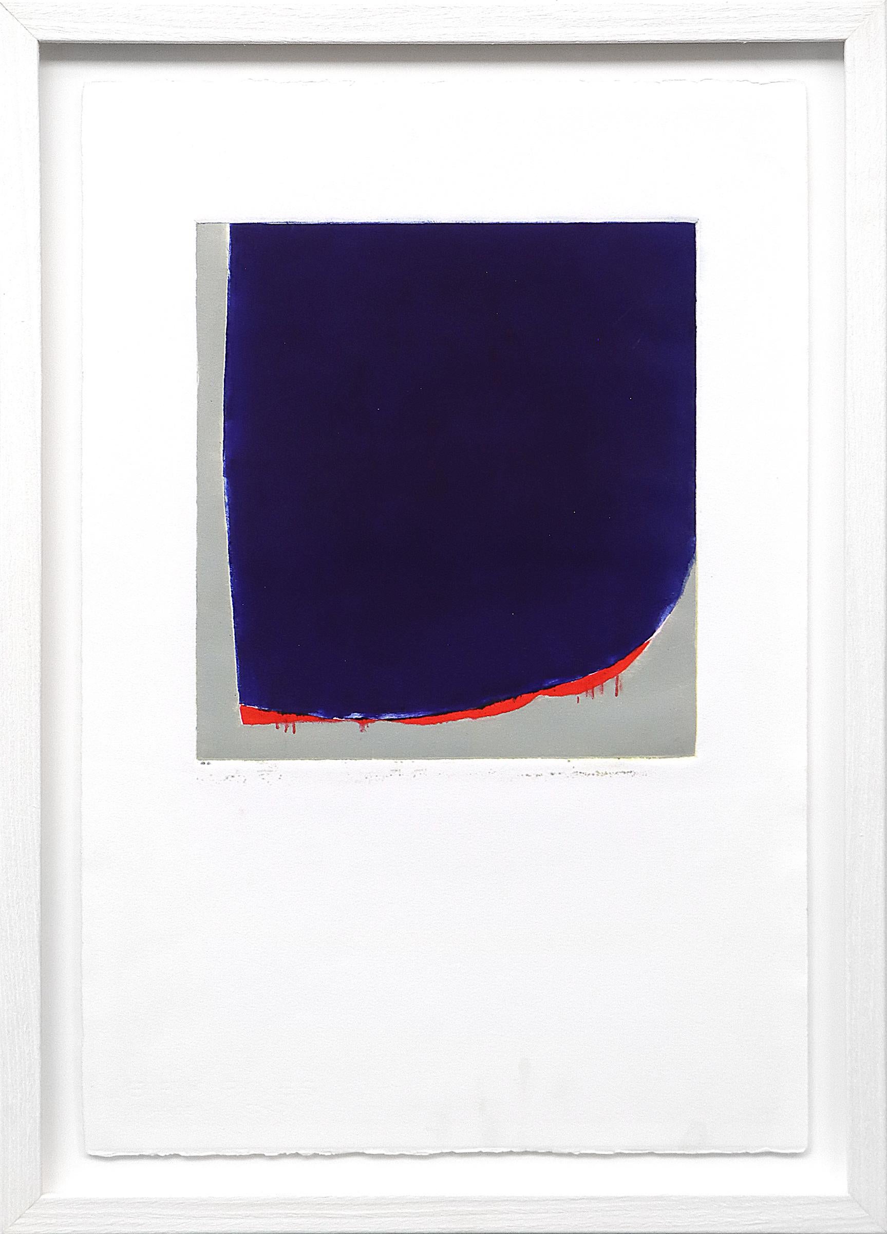 Abstrakte abstrakte Bilder in Blau, Grau, Weiß und Rot, Triptychon aus 3 original gerahmten Monotypien im Angebot 4
