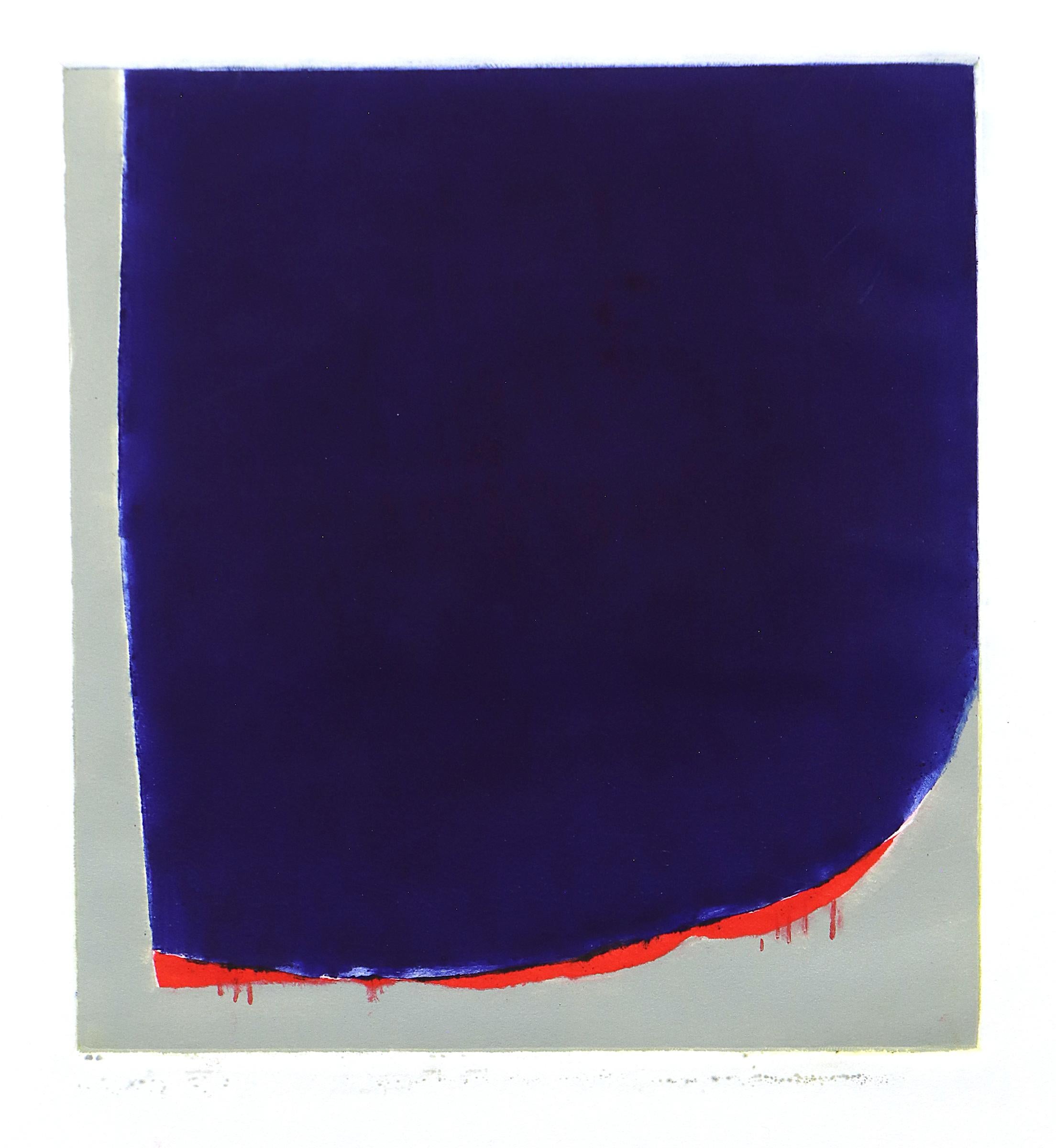 Abstrakte abstrakte Bilder in Blau, Grau, Weiß und Rot, Triptychon aus 3 original gerahmten Monotypien im Angebot 5