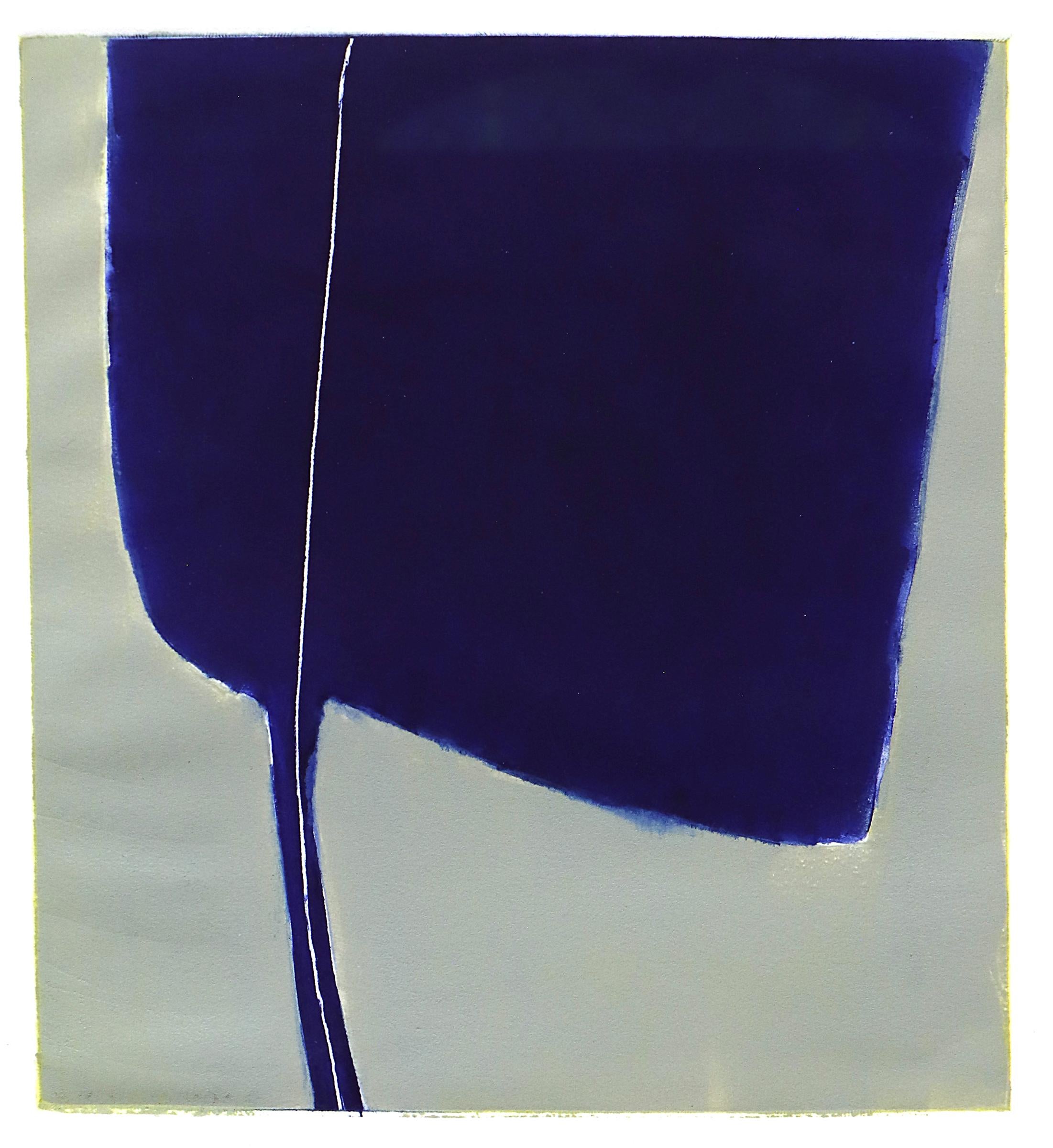Abstrakte abstrakte Bilder in Blau, Grau, Weiß und Rot, Triptychon aus 3 original gerahmten Monotypien im Angebot 1