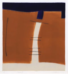 Taos II, Abstraktes Monotypie-Gemälde aus der Mitte des Jahrhunderts in Blau, Braun und Schwarz