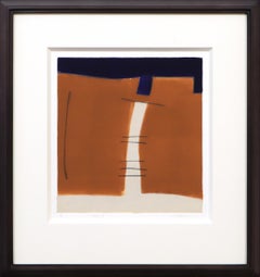 Taos II , Framed Abstract Monotype in Blue, Brown and Black