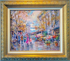 Französischer Impressionist des 19. Jahrhunderts – Blumenmarkt in Paris – Galien Laloue