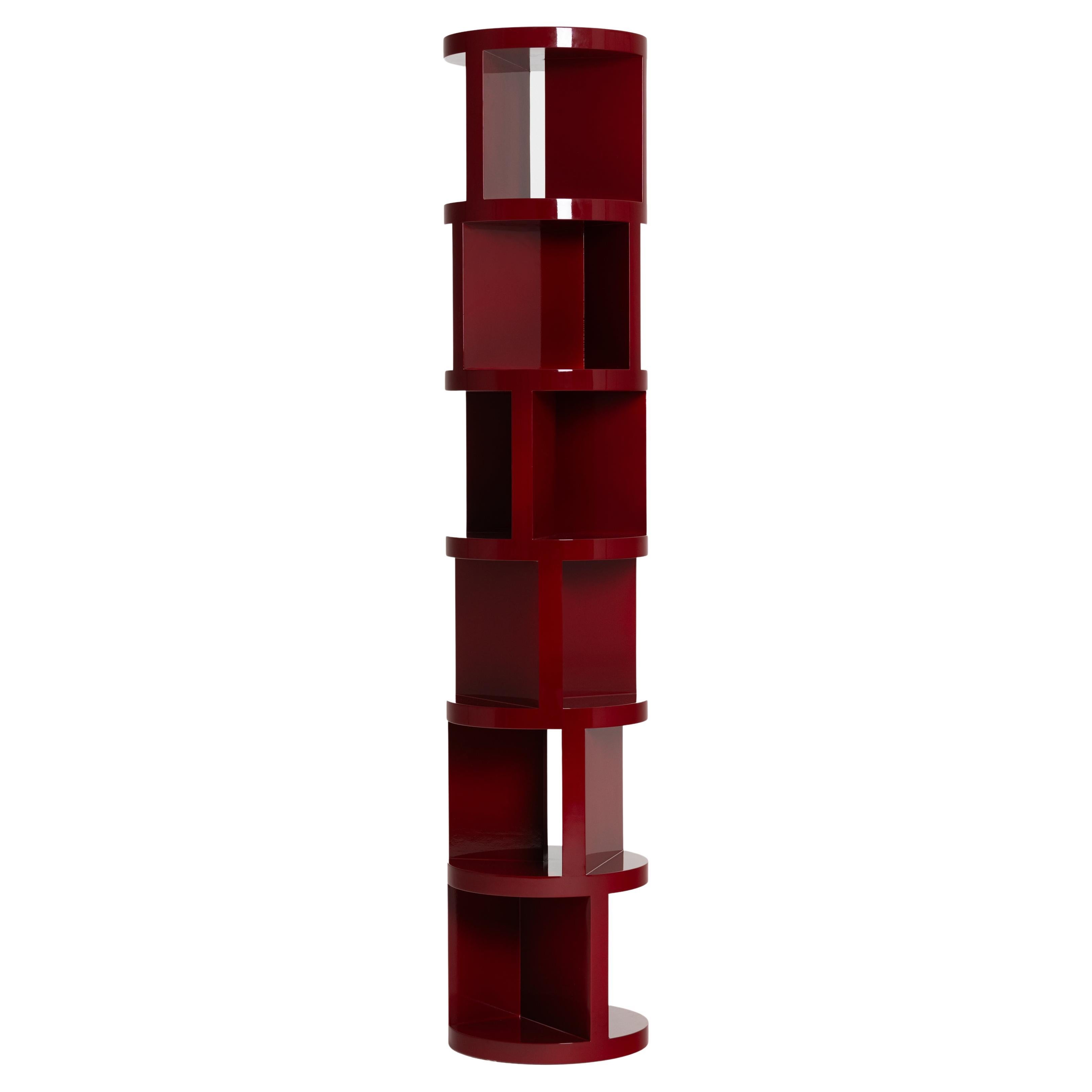 Wilma red bookshelf in metal and liquid ceramic by Matteo Cibic
