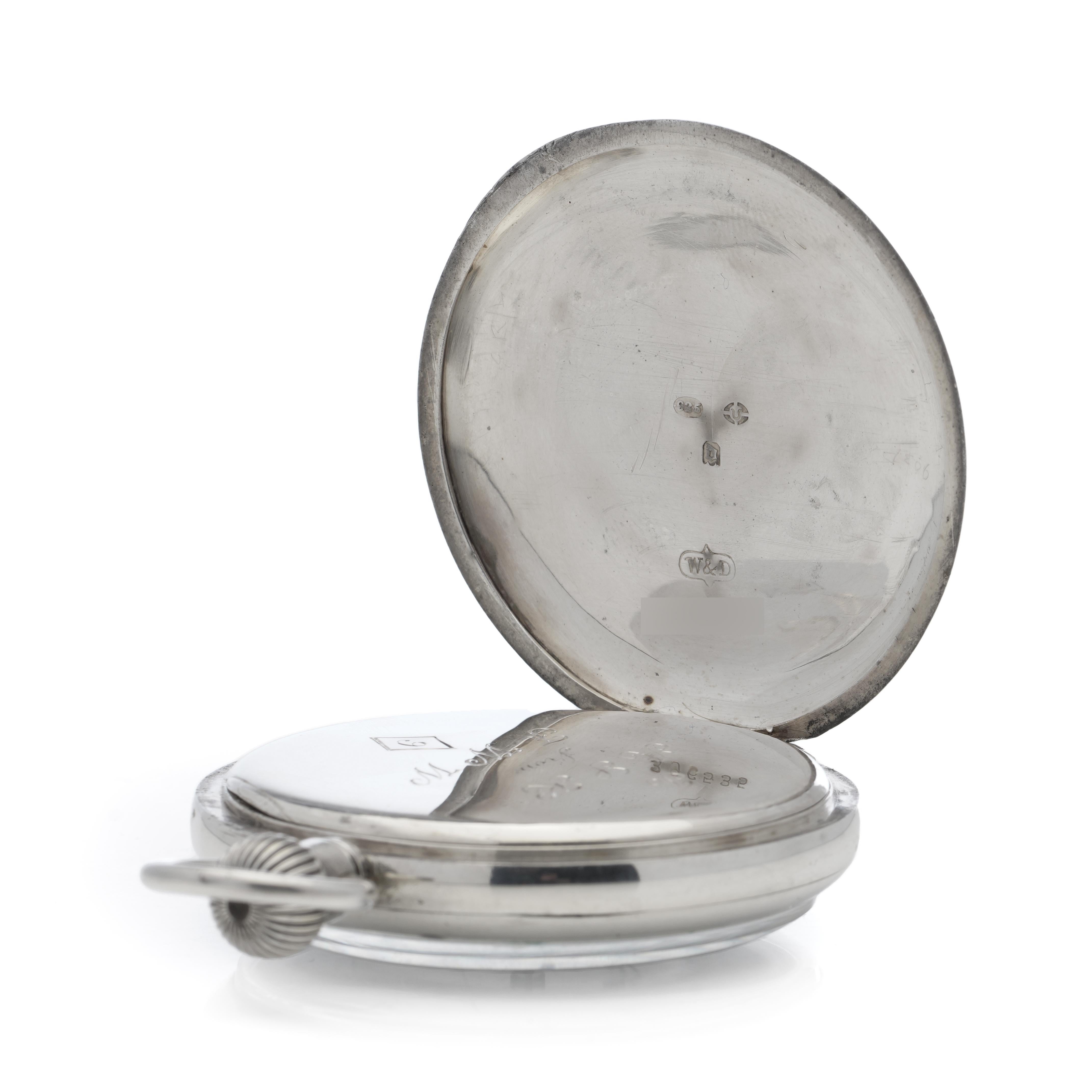Wilsdorf & Davis 'Early Rolex' Sterling 925 Silver Round Pocket Watch For Sale 4