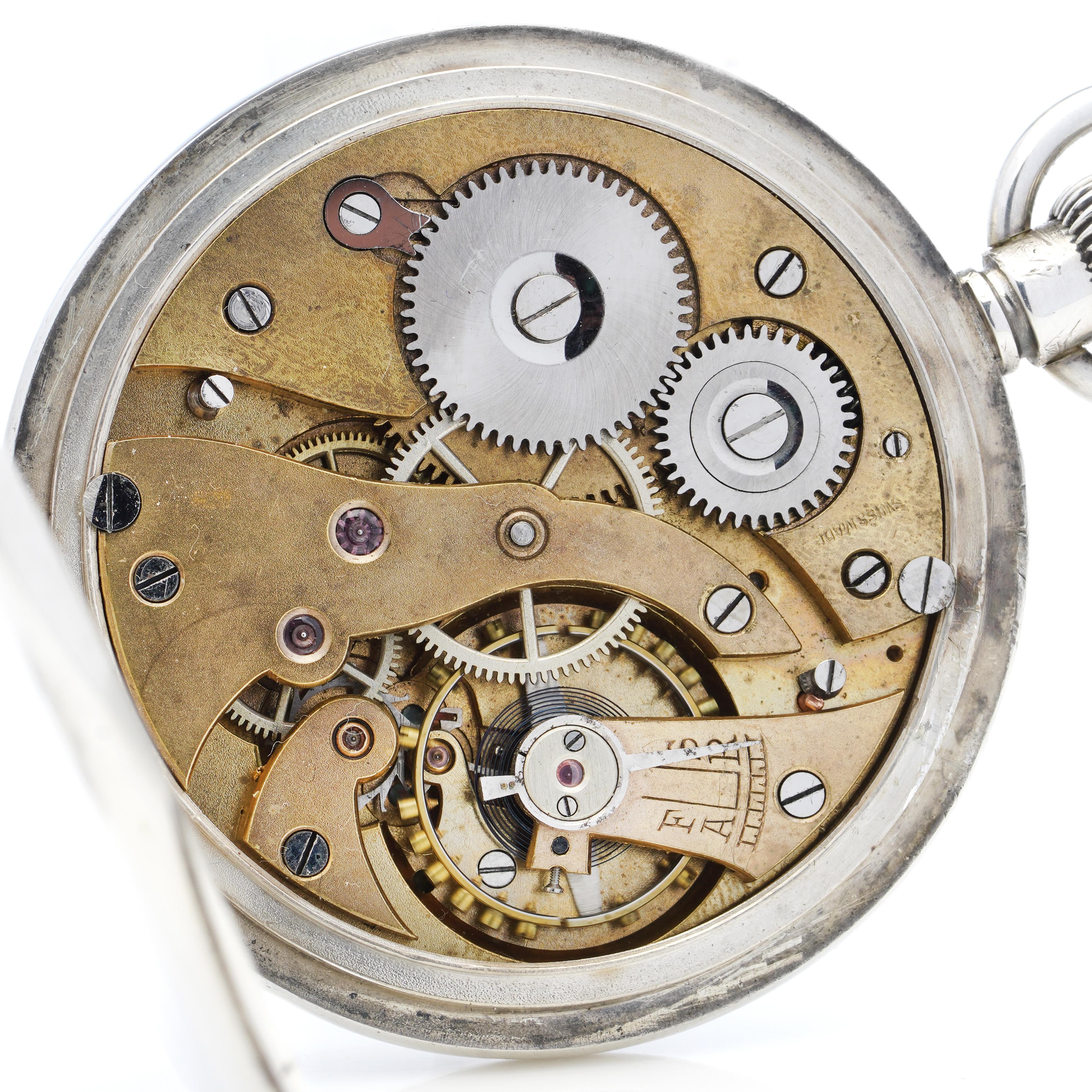 Wilsdorf & Davis 'Early Rolex' Sterling 925 Silver Round Pocket Watch For Sale 6
