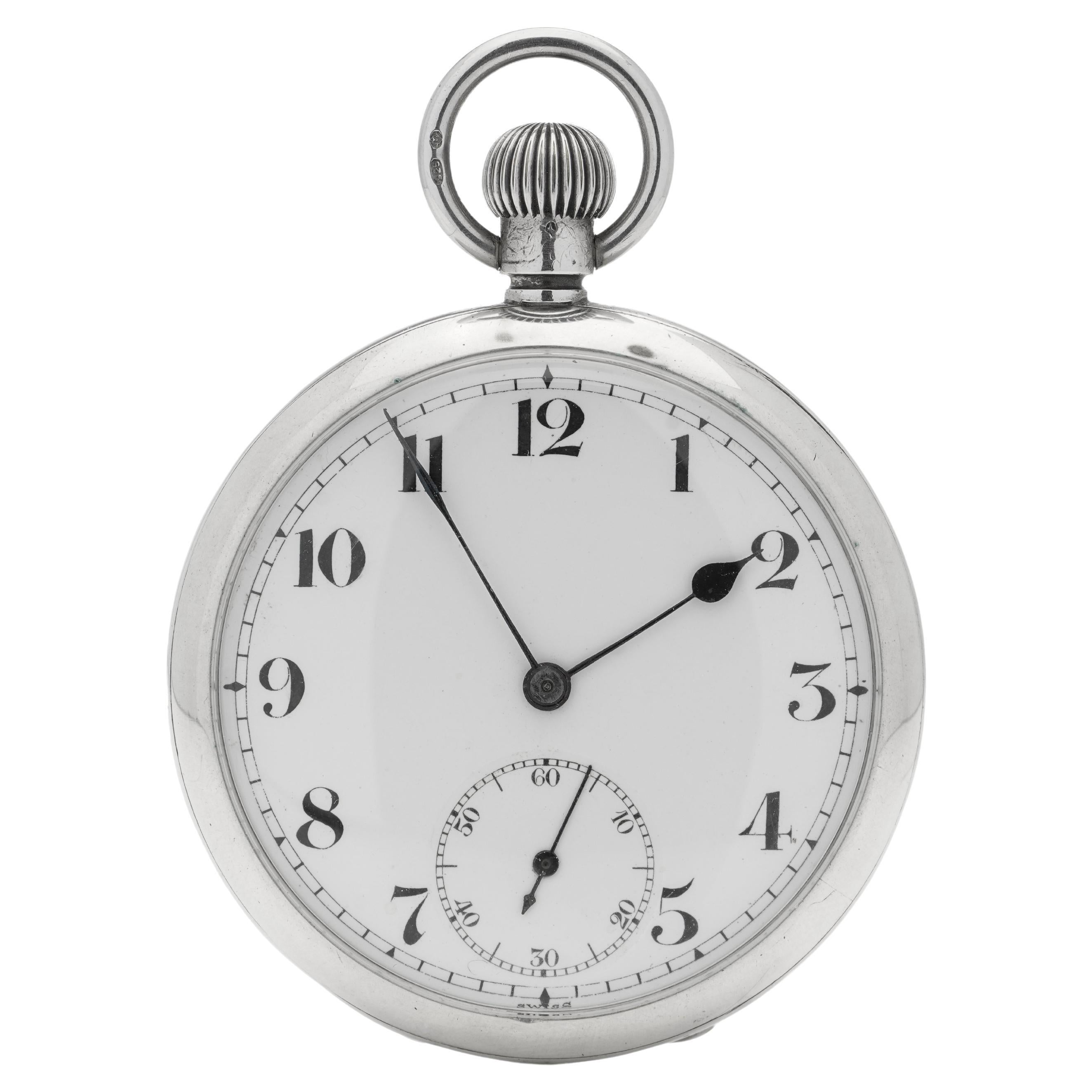 Wilsdorf & Davis 'Early Rolex' Sterling 925 Silver Round Pocket Watch For Sale