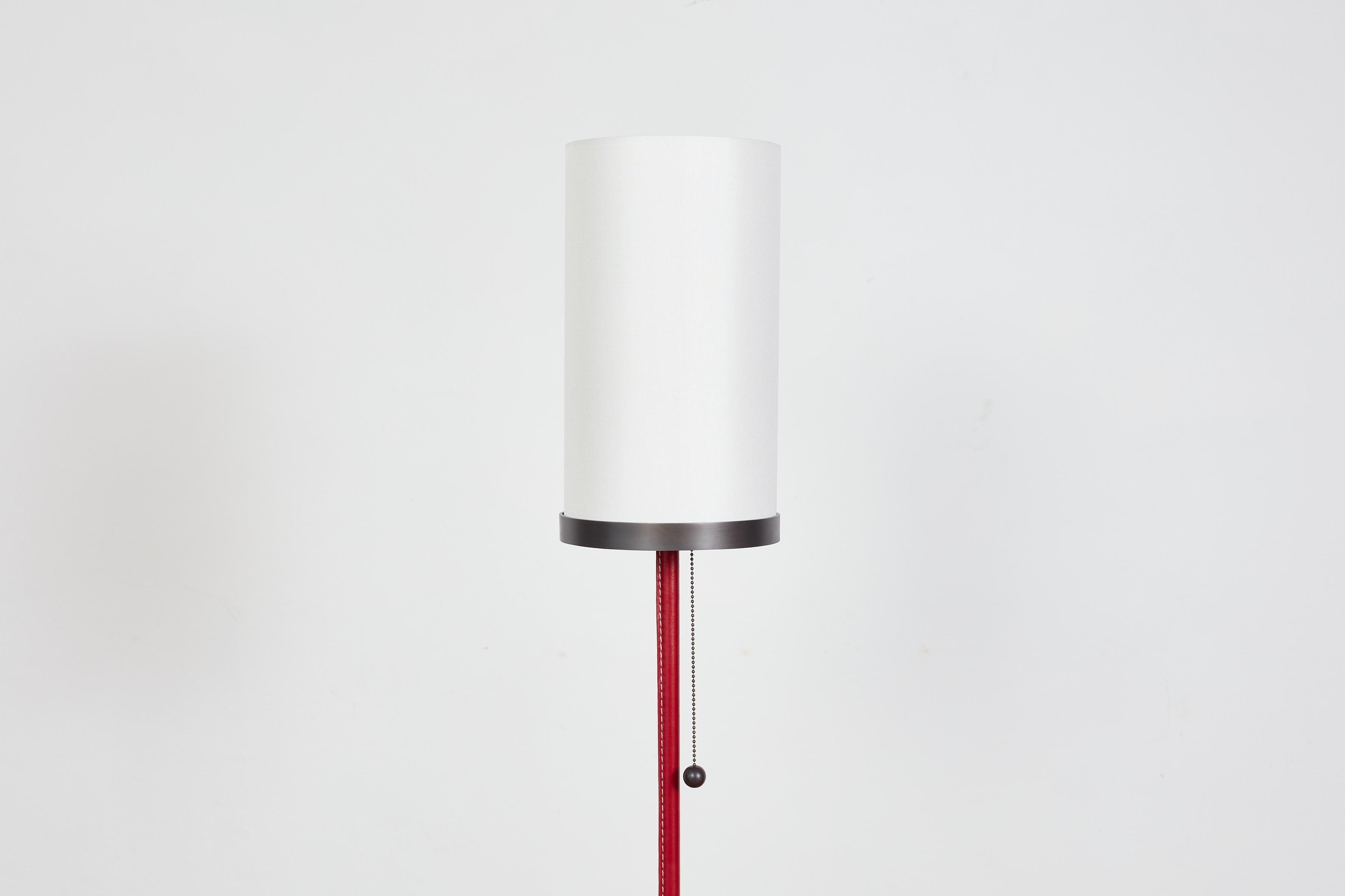 Wilshire Red Leather Floor Lamp In Excellent Condition For Sale In Beverly Hills, CA