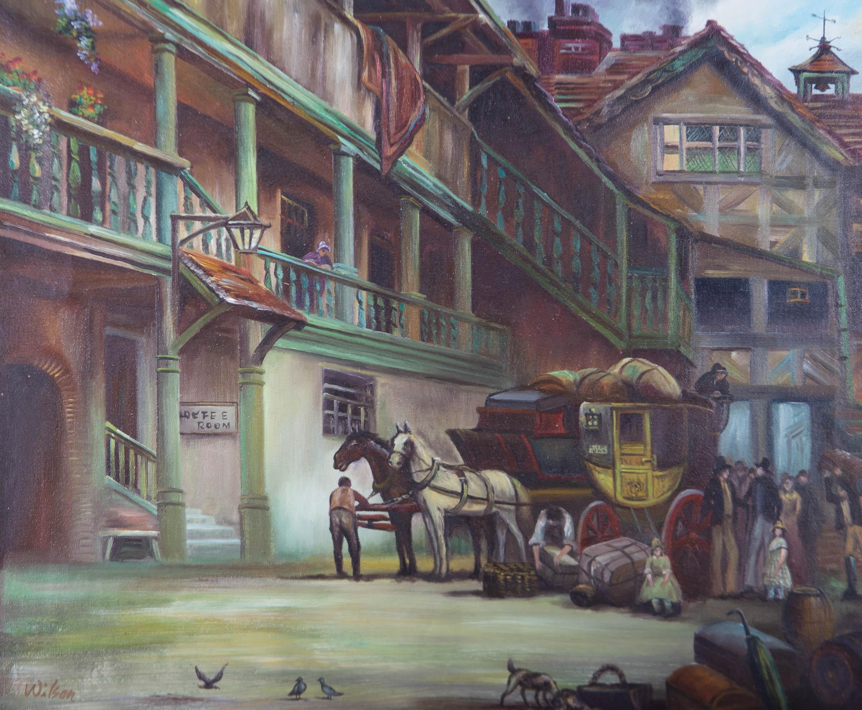 Wilson - Huile du XXe siècle, Stagecoach in a Courtyard en vente 1