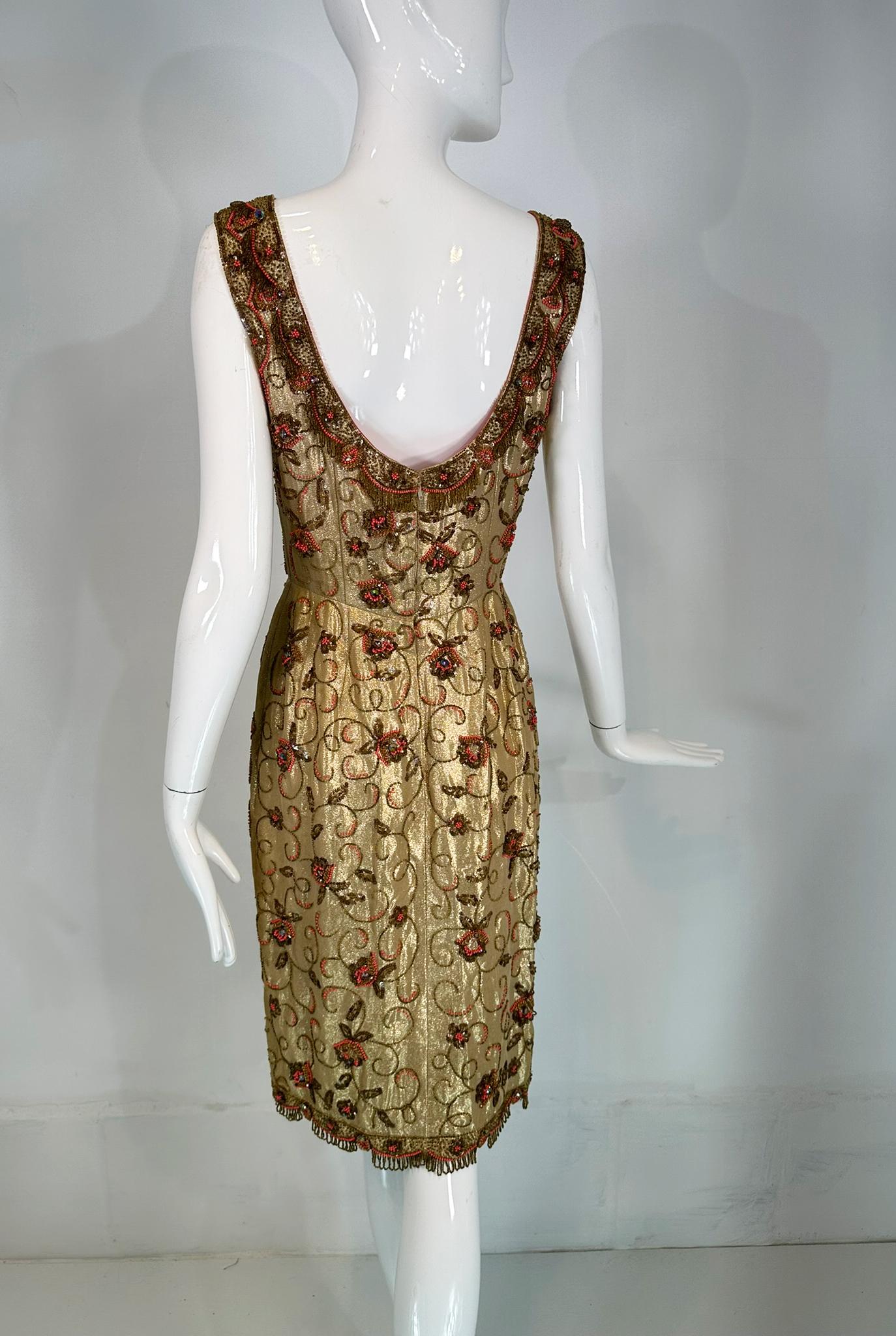 Wilson Abbott Wilson Folmar 1950 Coral Oro Abalorios y Lentejuelas Vestido de novia de oro en venta 4