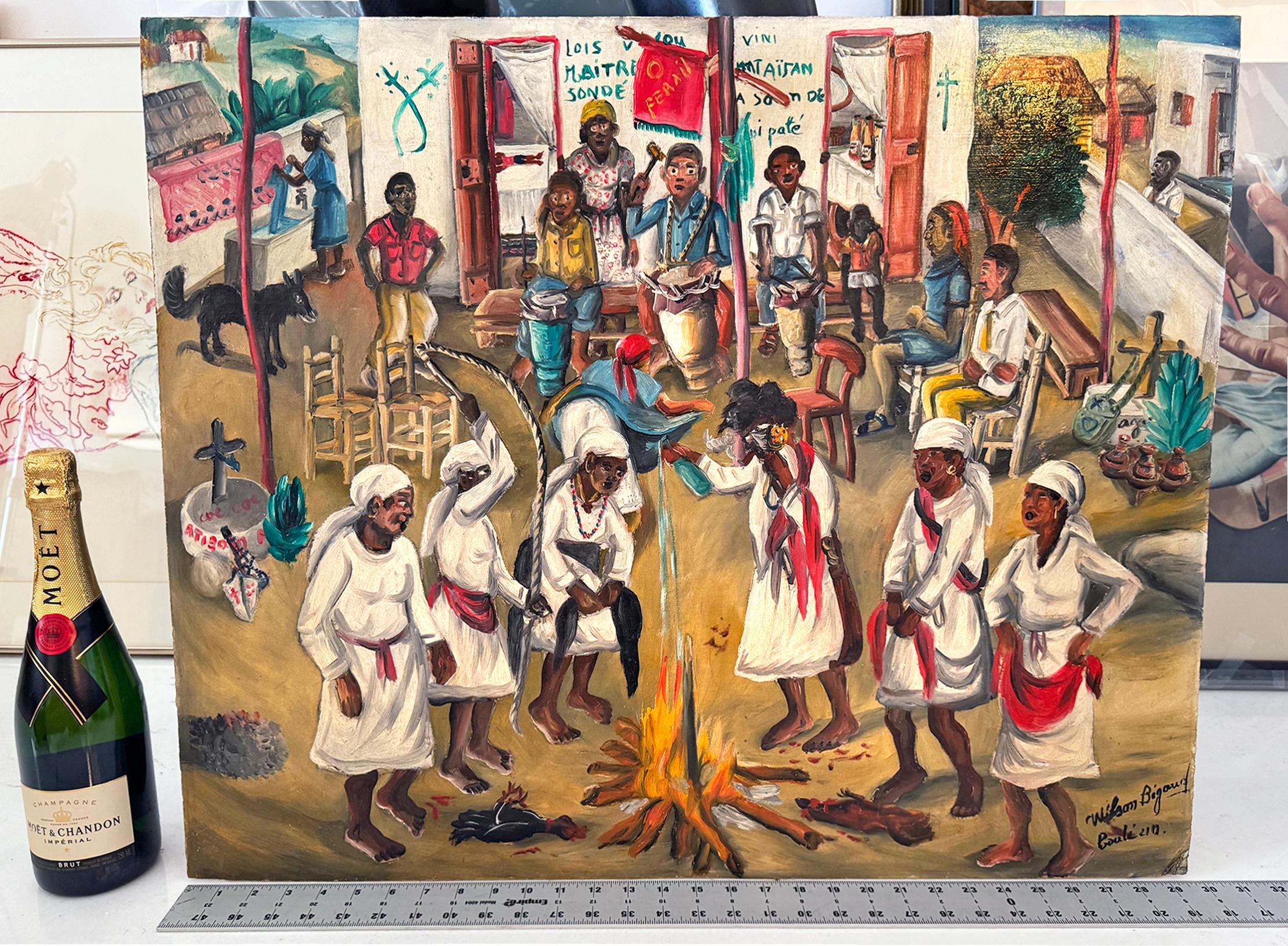 Ceremonia Vudú al Aire Libre con Sacrificio de Pollos Vudú - Painting de Wilson Bigaud