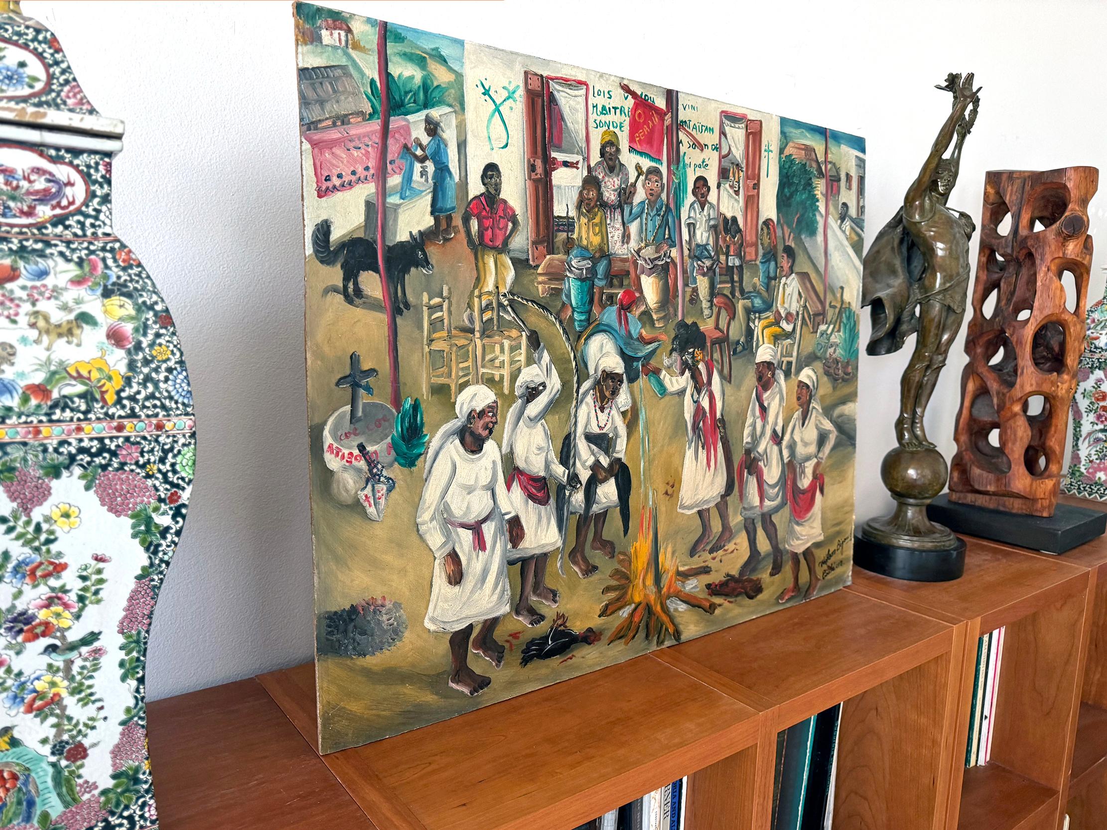 Ceremonia Vudú al Aire Libre con Sacrificio de Pollos Vudú - Painting Expresionista de Wilson Bigaud