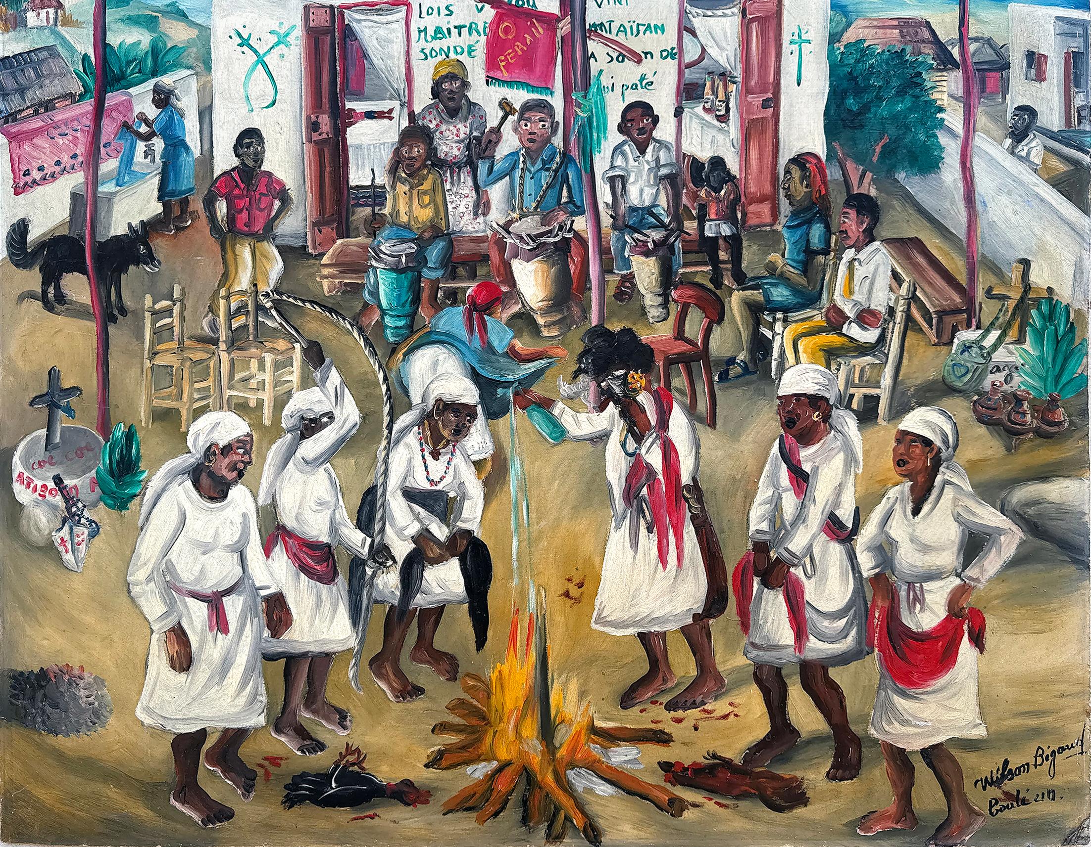 Voodoo Ceremony Outdoors with Vodou Chicken Sacrifice