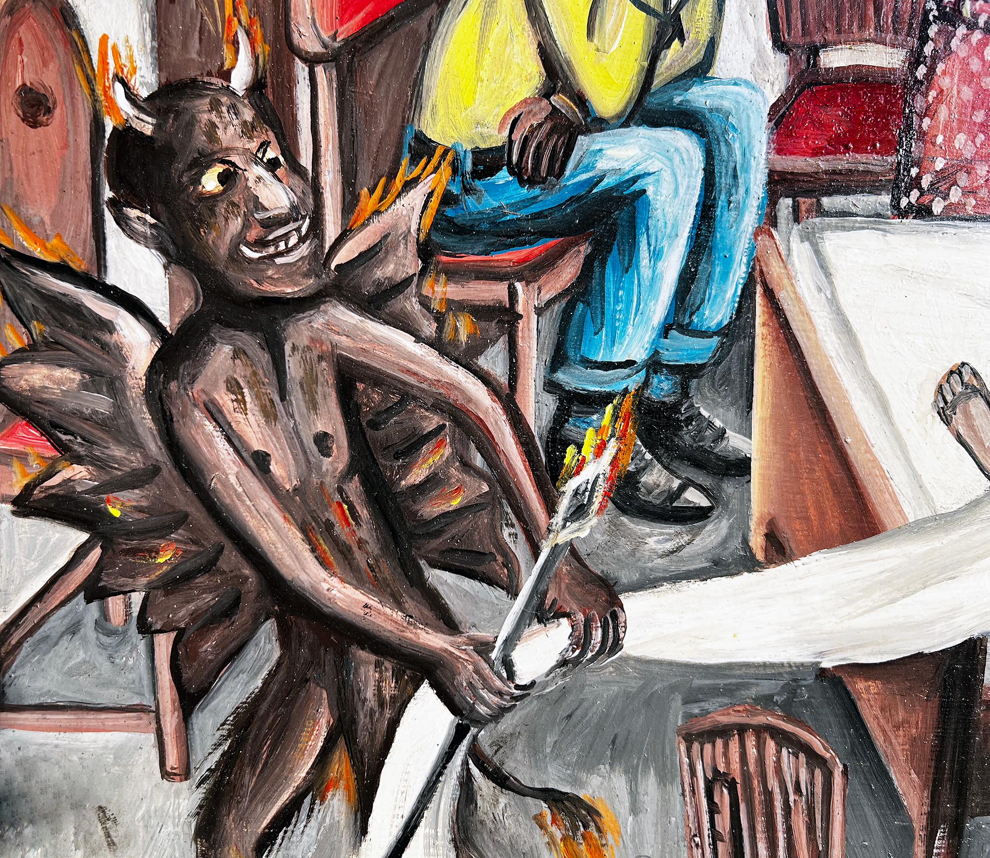Les diadèmes Voodoo prennent le socle - Le combat du bon contre l' Evil - Vodou - Outsider Art Painting par Wilson Bigaud