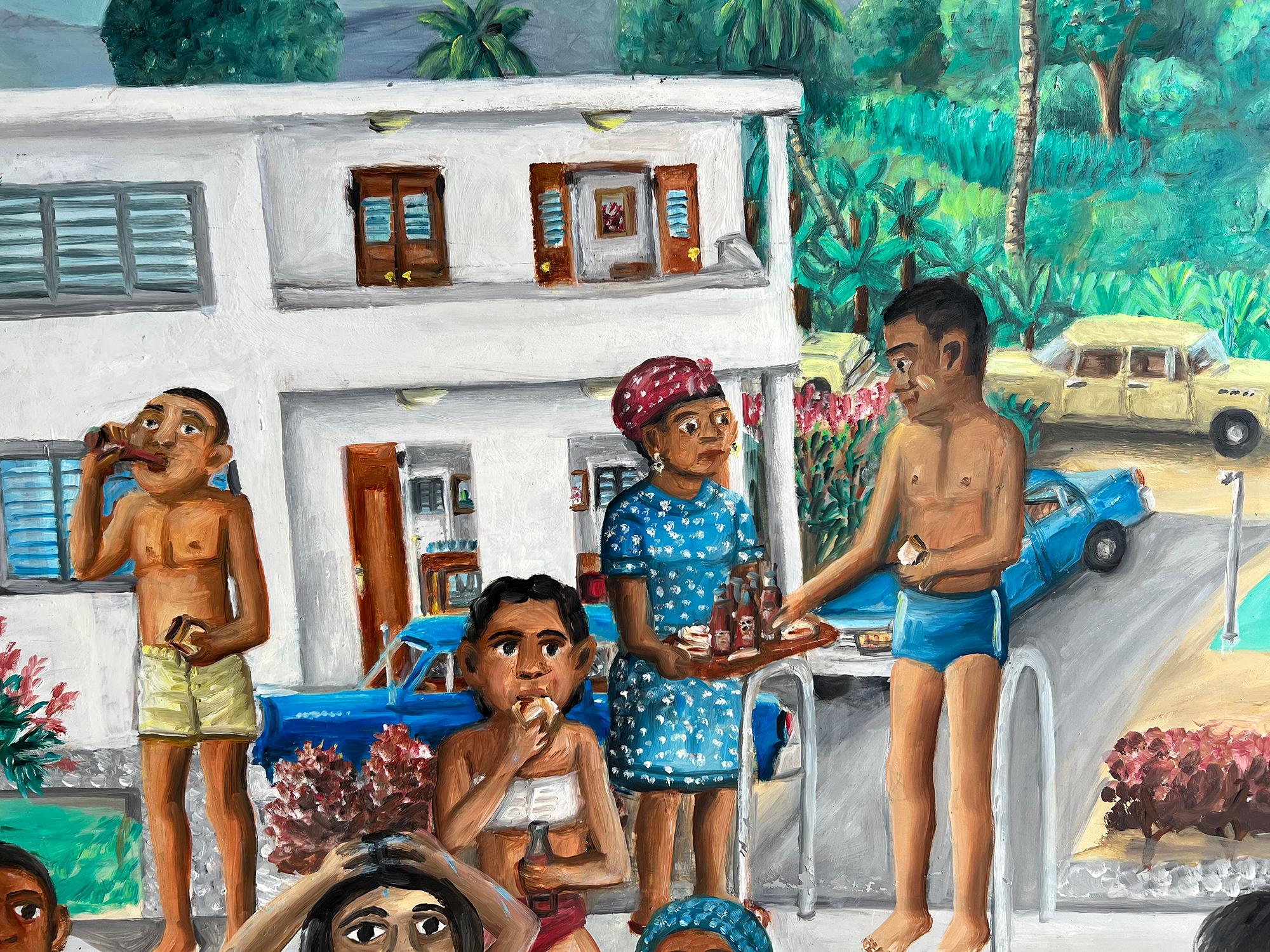 Was sehen sie an?  Sexy Naive Karibische Kunst, Swimming Pool  Party im Angebot 9