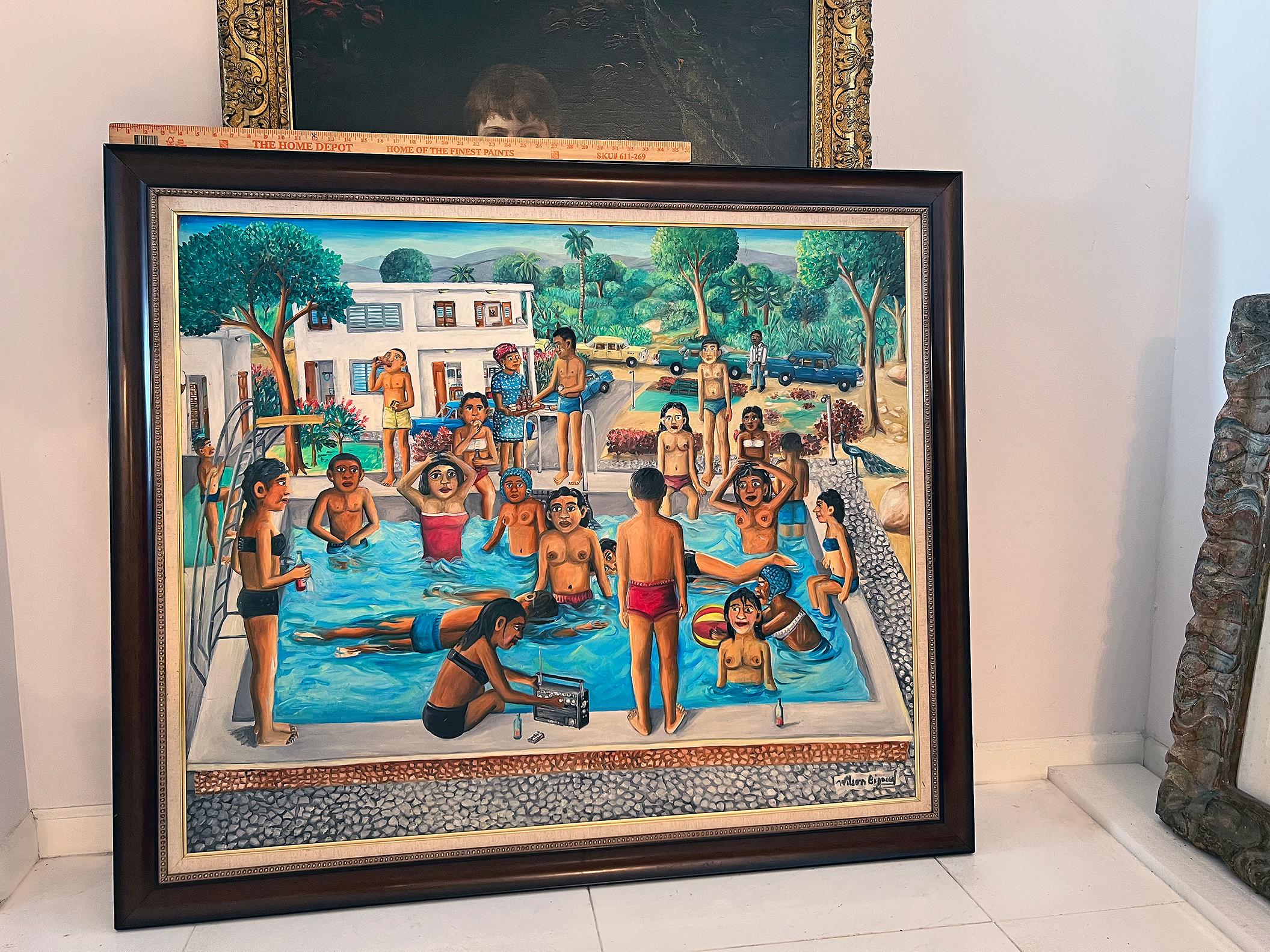 Was sehen sie an?  Sexy Naive Karibische Kunst, Swimming Pool  Party im Angebot 12