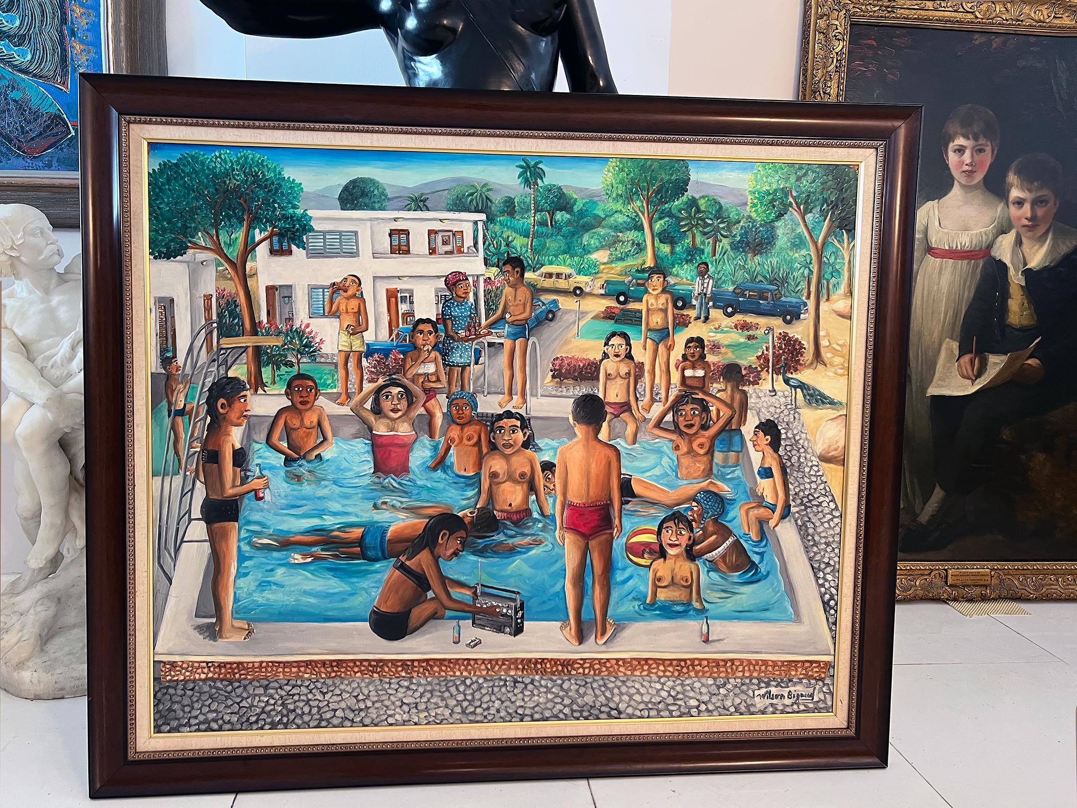 Was sehen sie an?  Sexy Naive Karibische Kunst, Swimming Pool  Party im Angebot 13