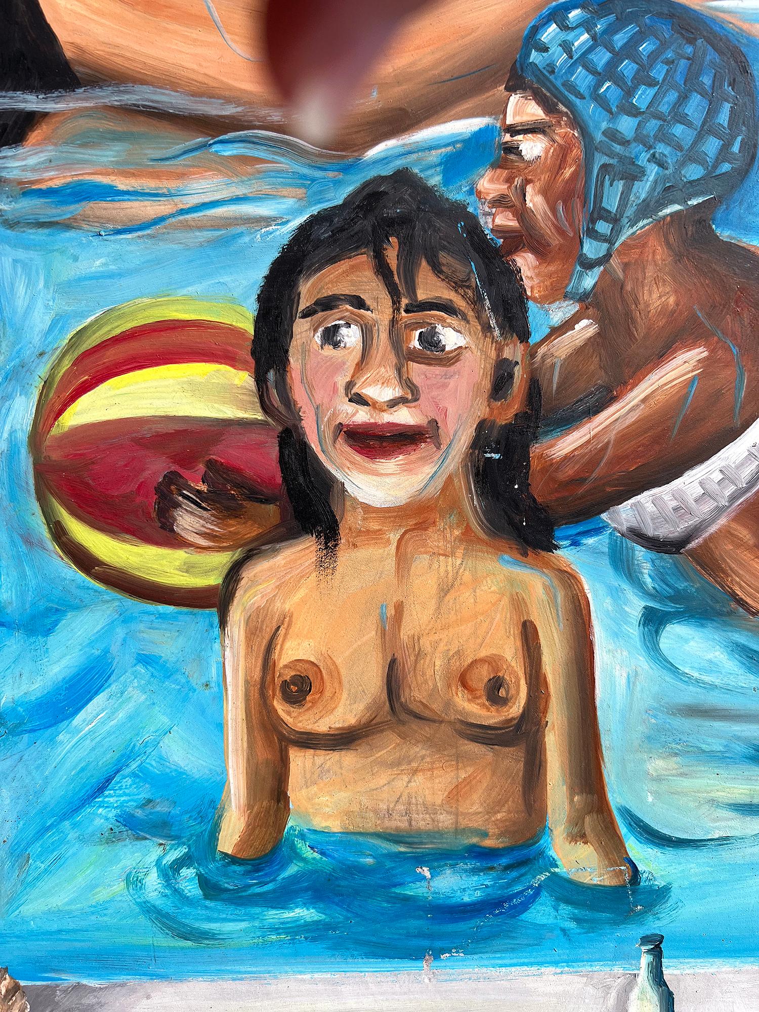 What Are They Looking At ?  Sexy Nude Naive Caribbean Art , Swimming Pool  Party - Outsider Art Painting by Wilson Bigaud