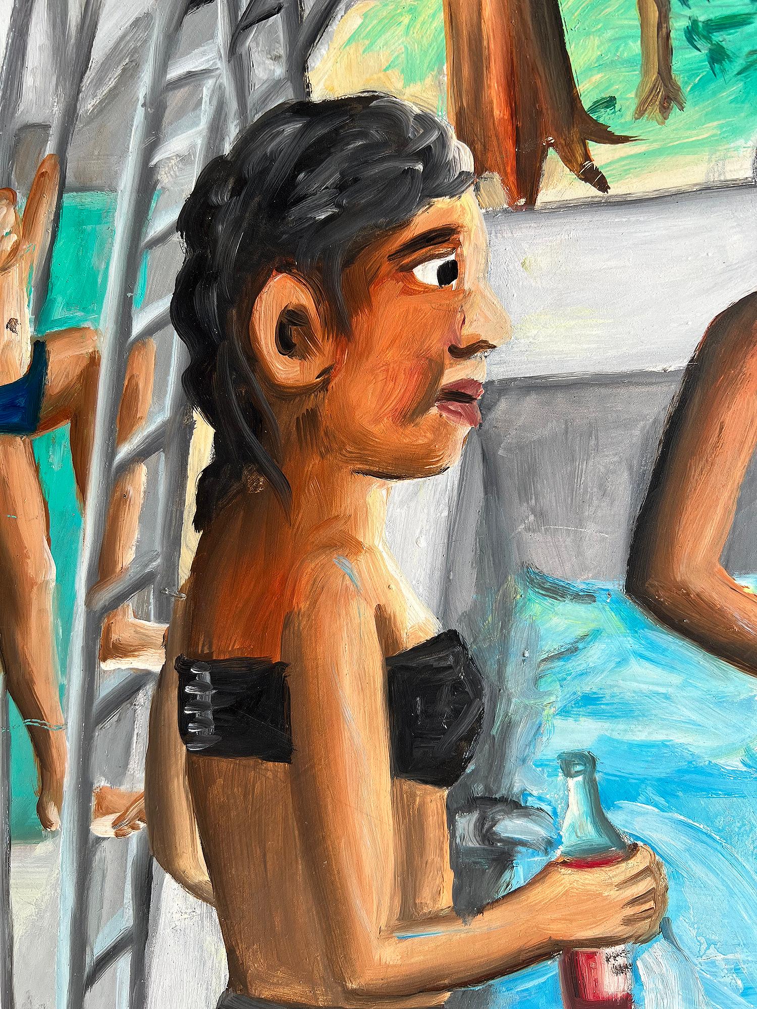 Was sehen sie an?  Sexy Naive Karibische Kunst, Swimming Pool  Party im Angebot 5