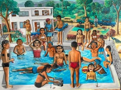 What Are They Looking At ?  Sexy Nude Naive Caribbean Art , Swimming Pool  Party