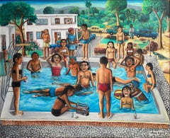 What Are They Looking At ?  Sexy Nude Naive Caribbean Art , Swimming Pool  Party