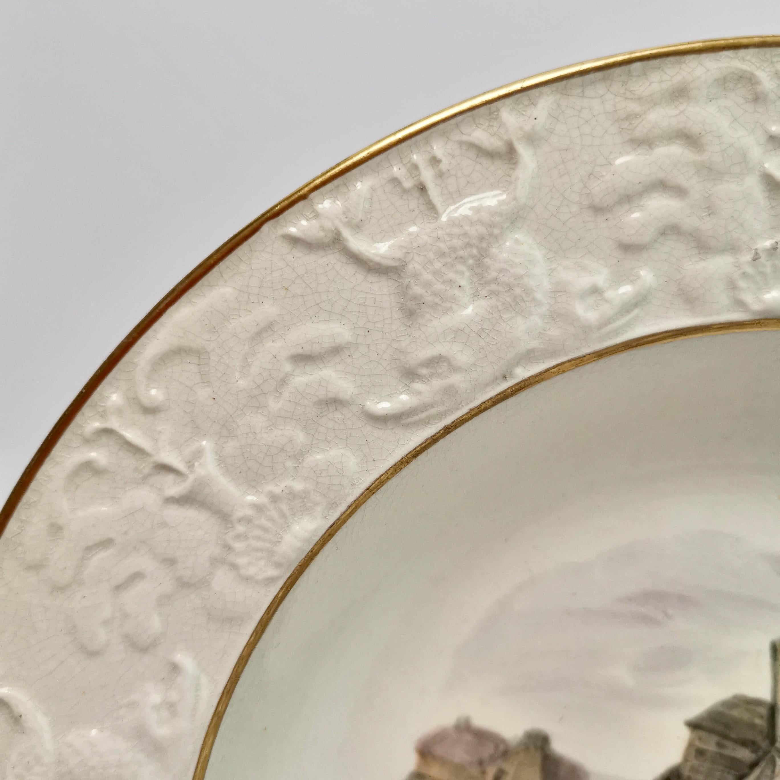 Georgian Wilson Creamware Plate, Blind Moulded with Windmill Landscape, ca 1800