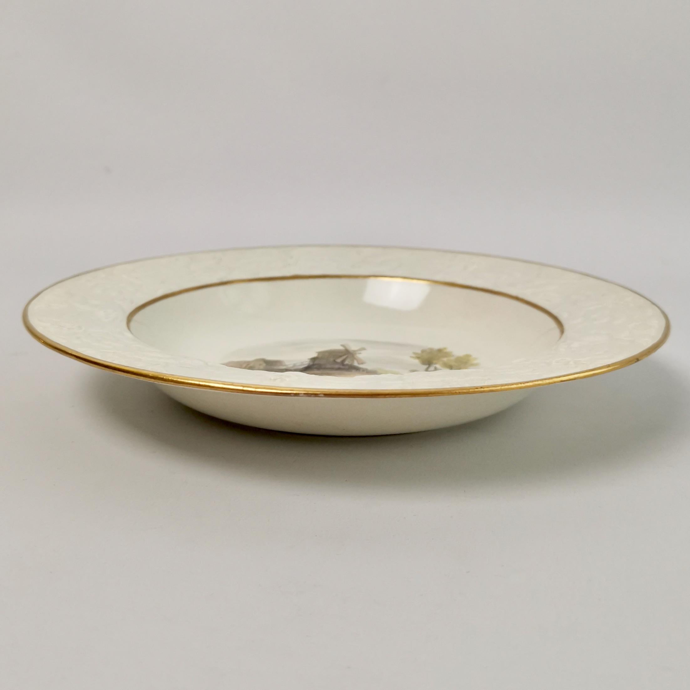 Wilson Creamware Plate, Blind Moulded with Windmill Landscape, ca 1800 1