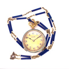 Wilson & Gill Vulcain Victorian Diamond Blue White Hand Enameled Watch Necklace