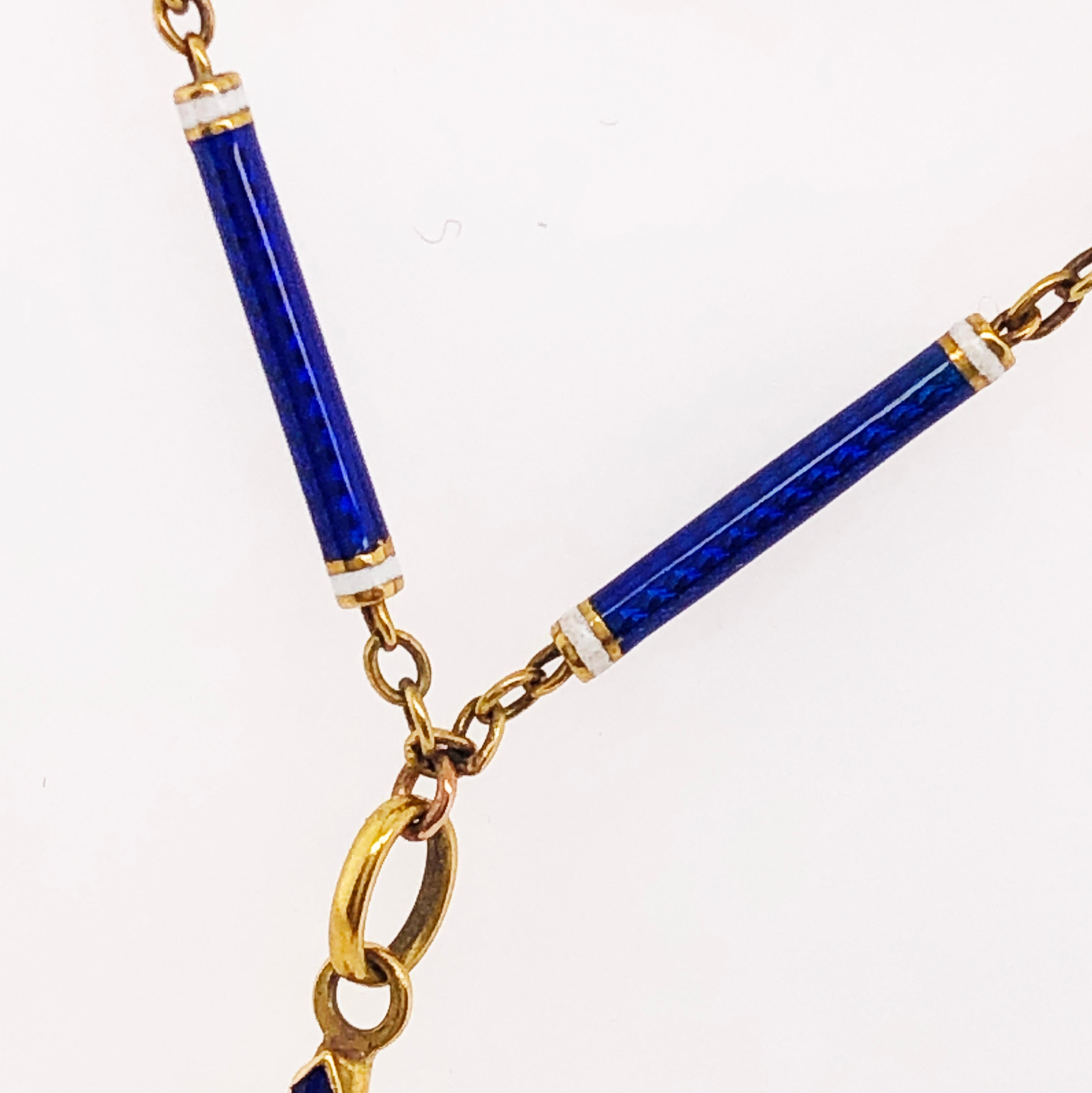 Wilson & Gill Vulcain viktorianische blau-weiße hand emaillierte Uhren-Halskette mit Diamanten im Angebot 3