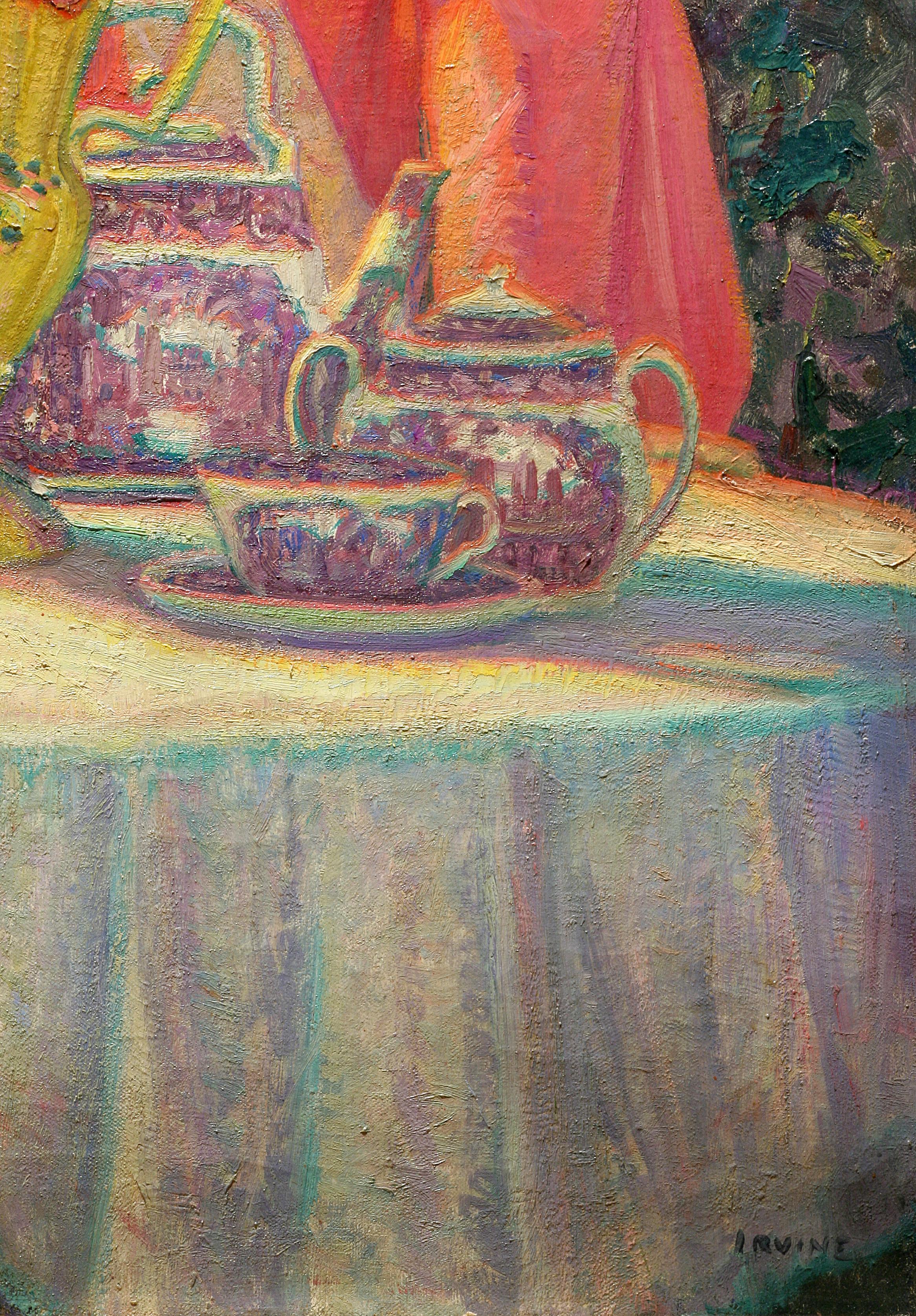 La fête au thé avec la fille de l'artiste  - Marron Still-Life Painting par Wilson Henry Irvine