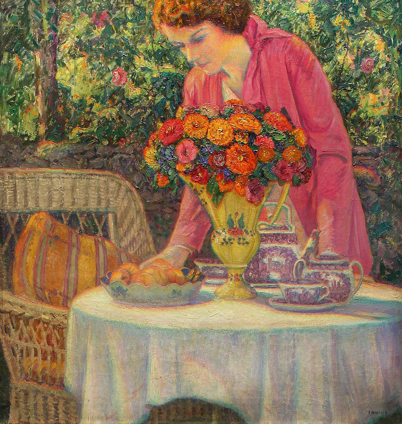 Wilson Henry Irvine Still-Life Painting – Die Teeparty mit der Tochter der Künstlerin Lois 