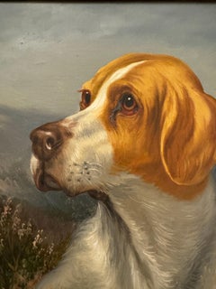 Retrato antiguo inglés del siglo XIX de un perro Fox Hound en un paisaje
