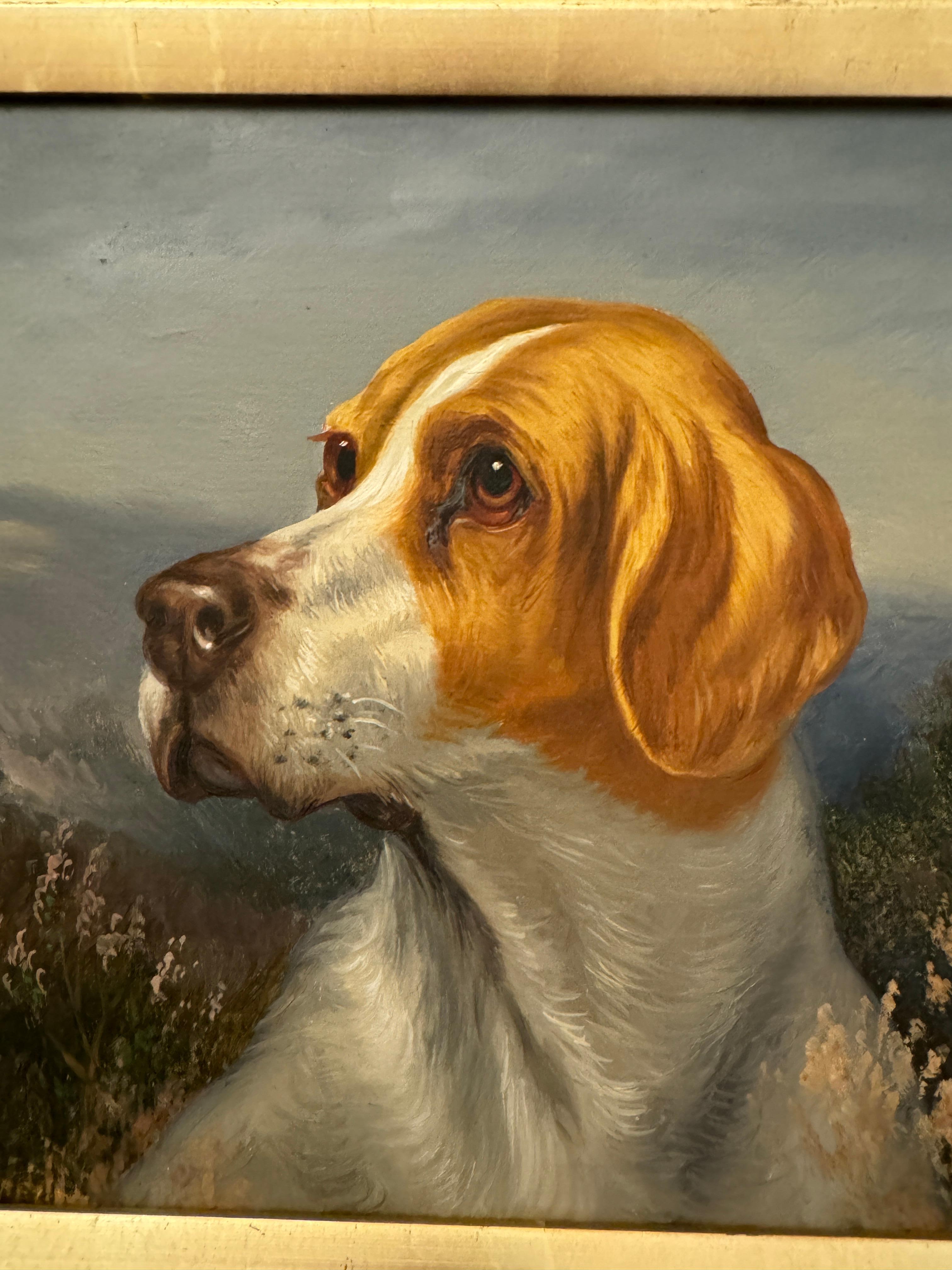 Cet exquis portrait de foxhound réalisé par le peintre anglais Wilson Eleg, vers 1890, incarne l'élégance raffinée et les détails typiques des portraits d'animaux de l'époque victorienne. Les collectionneurs d'art, les décorateurs d'intérieur et les