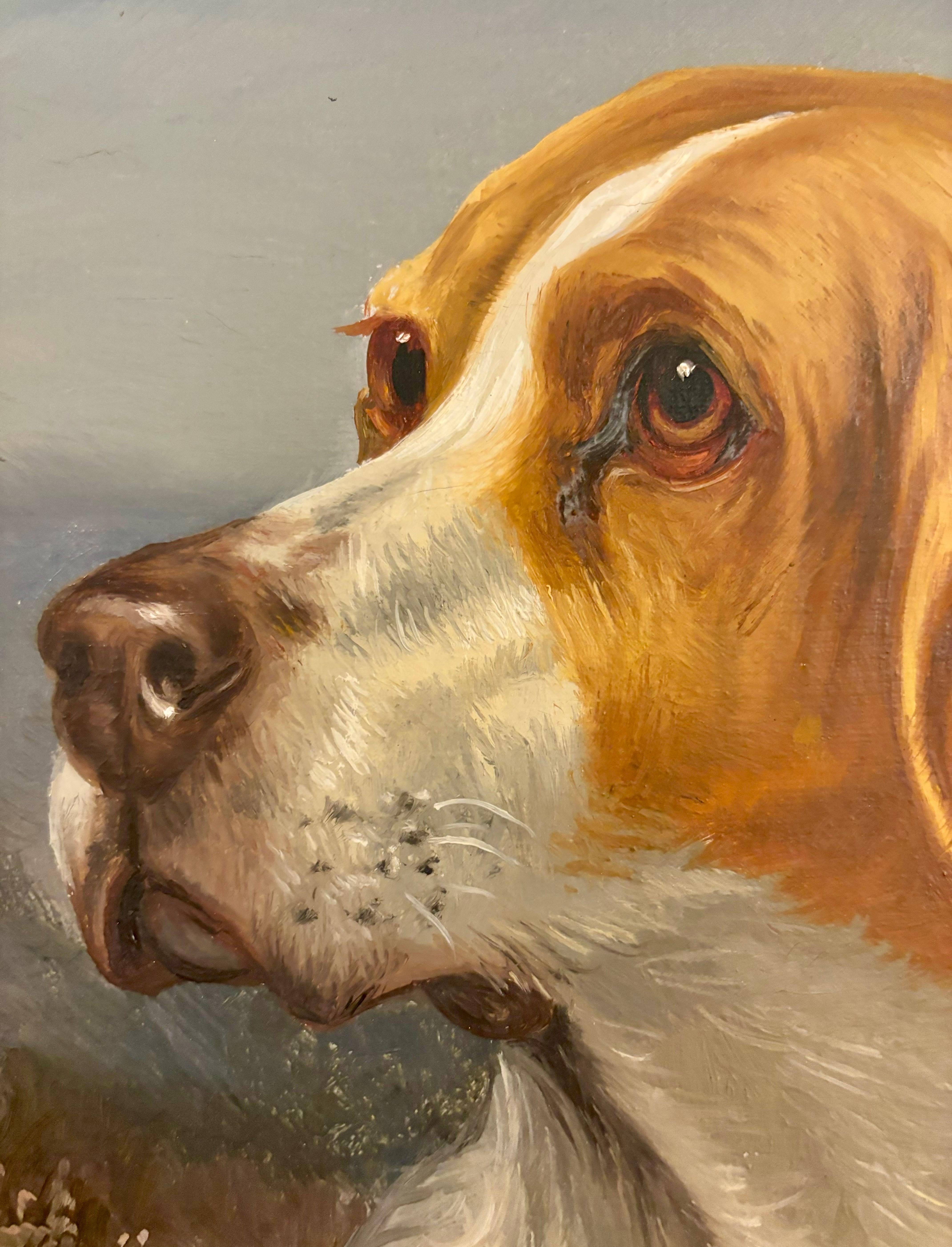 Portrait anglais ancien du 19e siècle représentant un chien de chasse de renard dans un paysage 2