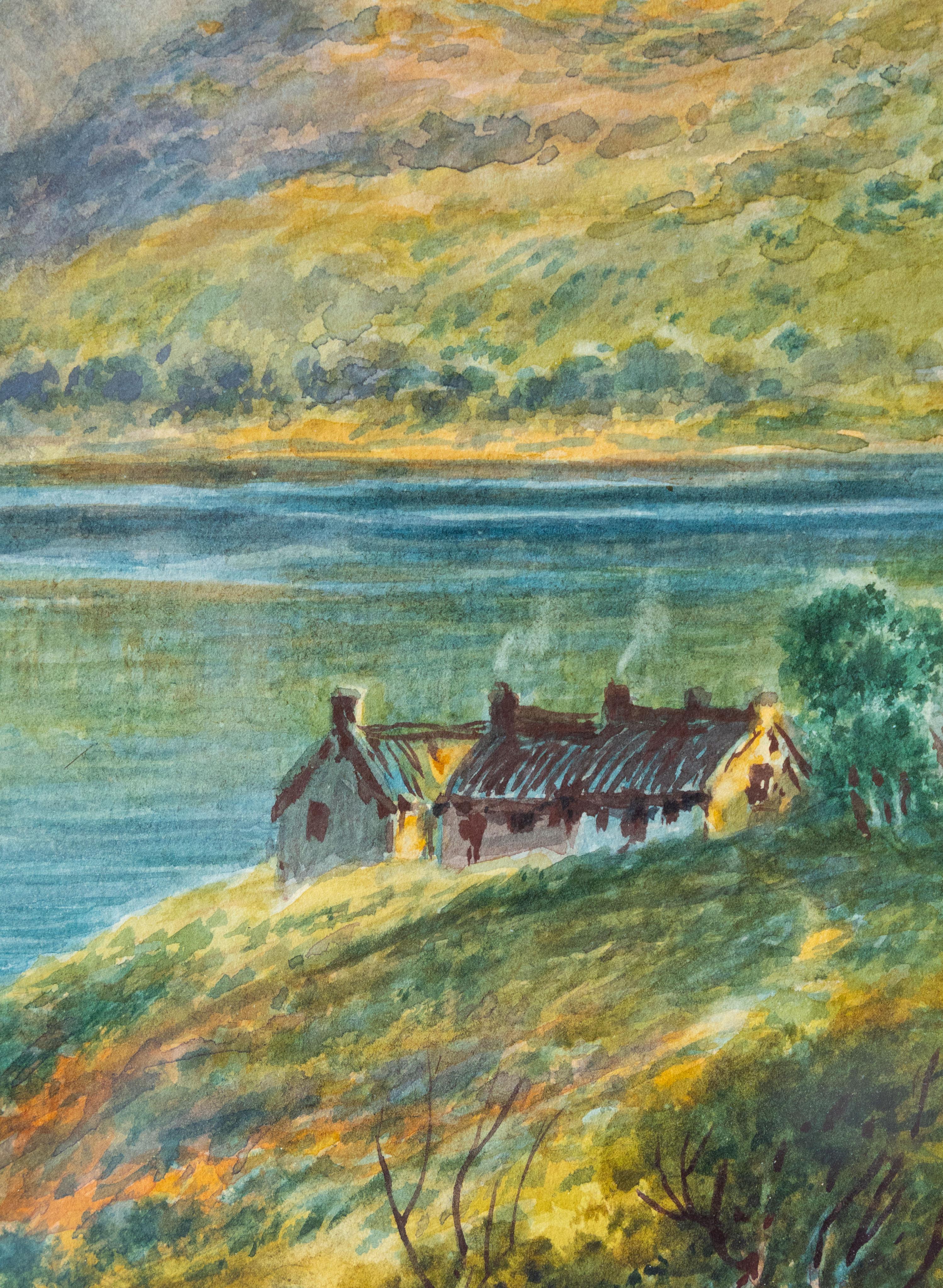 Cottage am See, English School, 19. Jahrhundert – Painting von Wilson Hepple