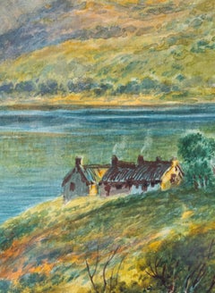 Cottage by a lake, English School, 19th century