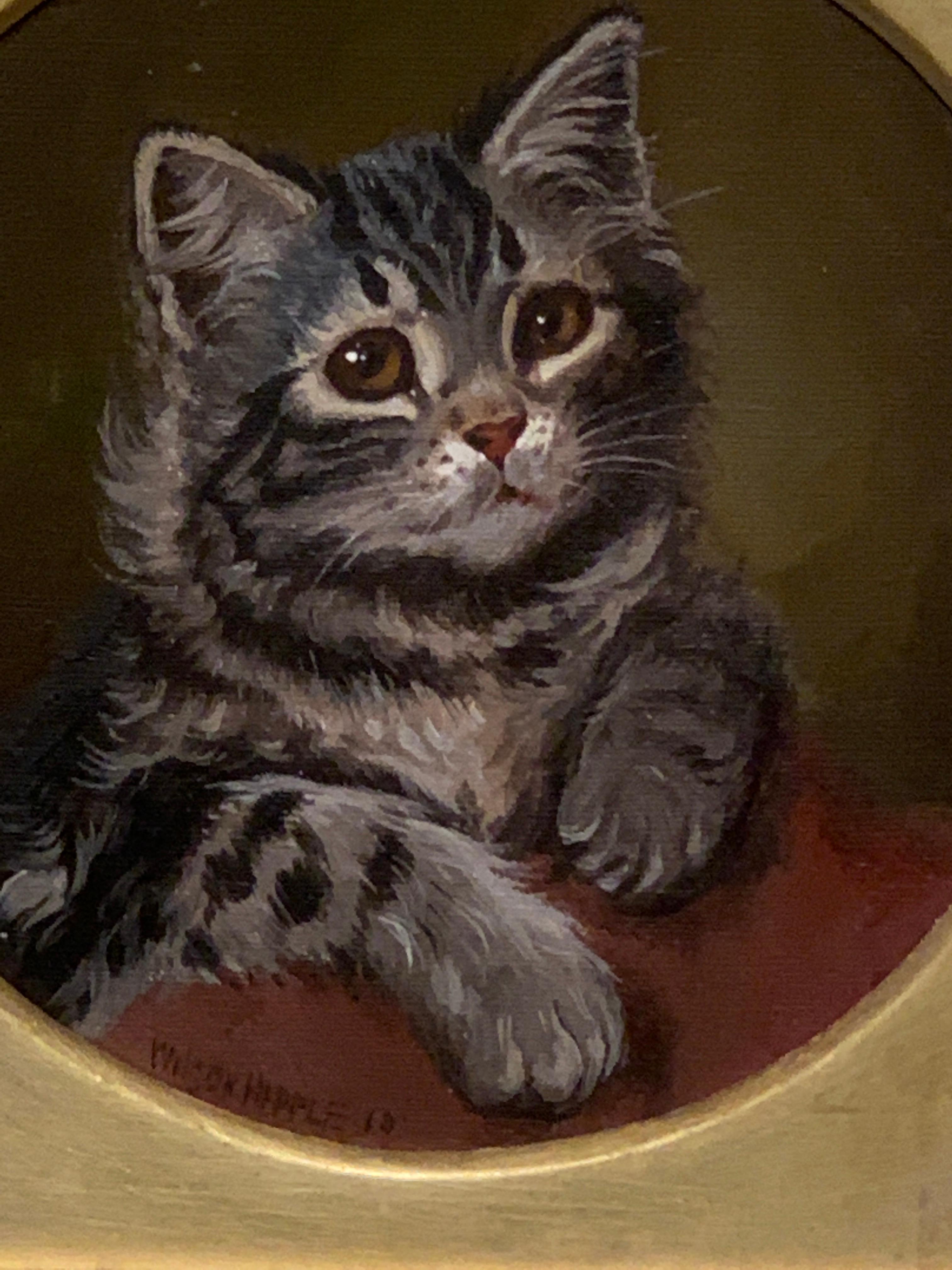 antique cat oil painting